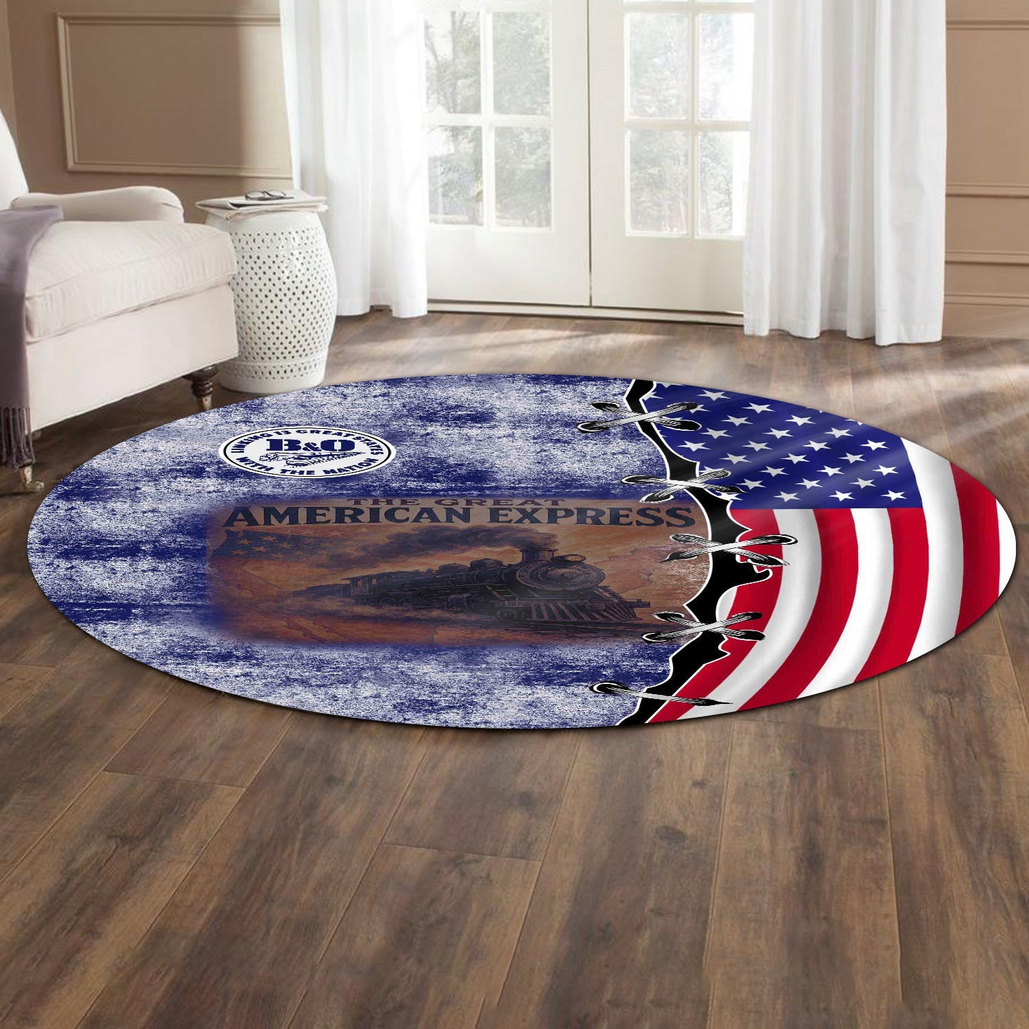 Railspirit B&O Great States Railroad Round Mat Retro American Express Train With USA Flag Round Mat
