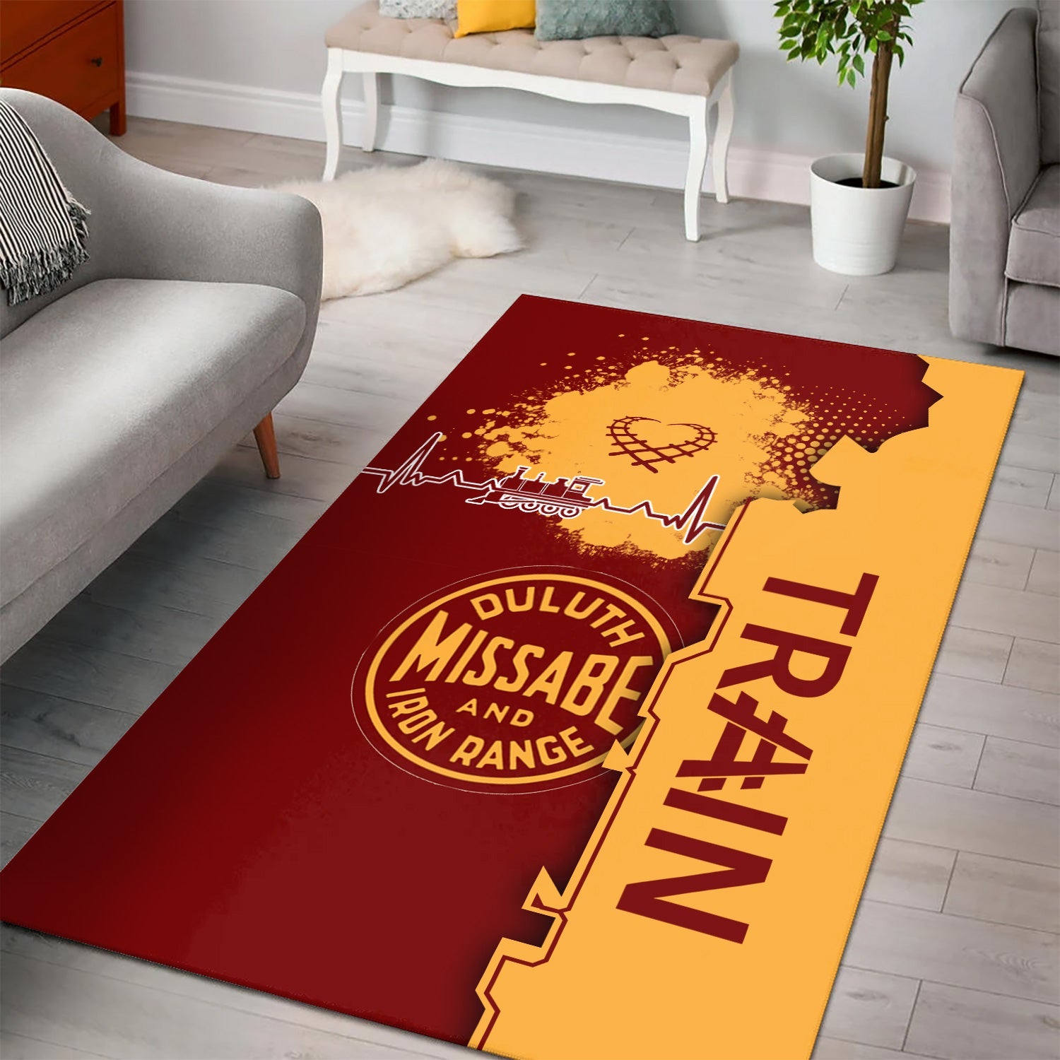 Railspirit Duluth, Missabe, & Iron Range Railroad Area Rug Engine Heartbeat and Track Love Style Rug Gift Idea For Train Lovers