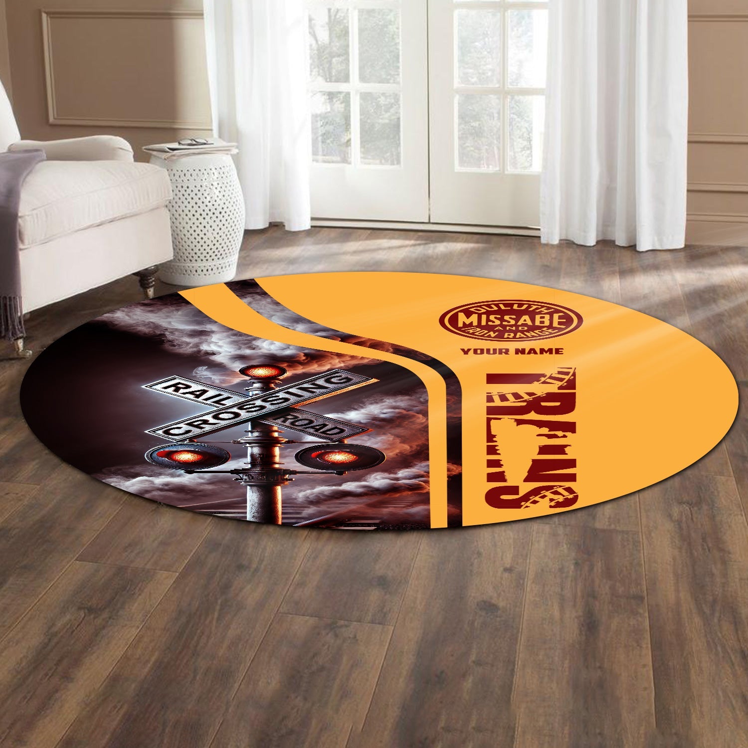 Railspirit Personalized Duluth, Missabe, & Iron Range Railroad Round Mat Railroad Crossing Sign Mat All Over Print