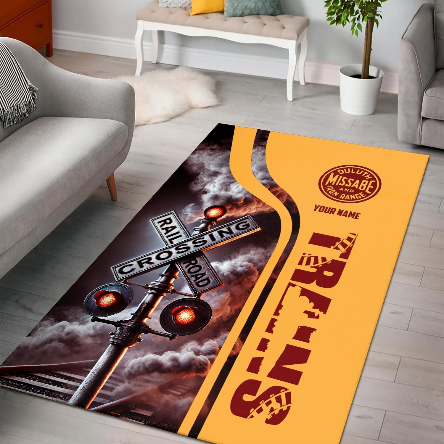 Railspirit Personalized Duluth, Missabe, & Iron Range Railroad Area Rug Railroad Crossing Sign Rug All Over Print