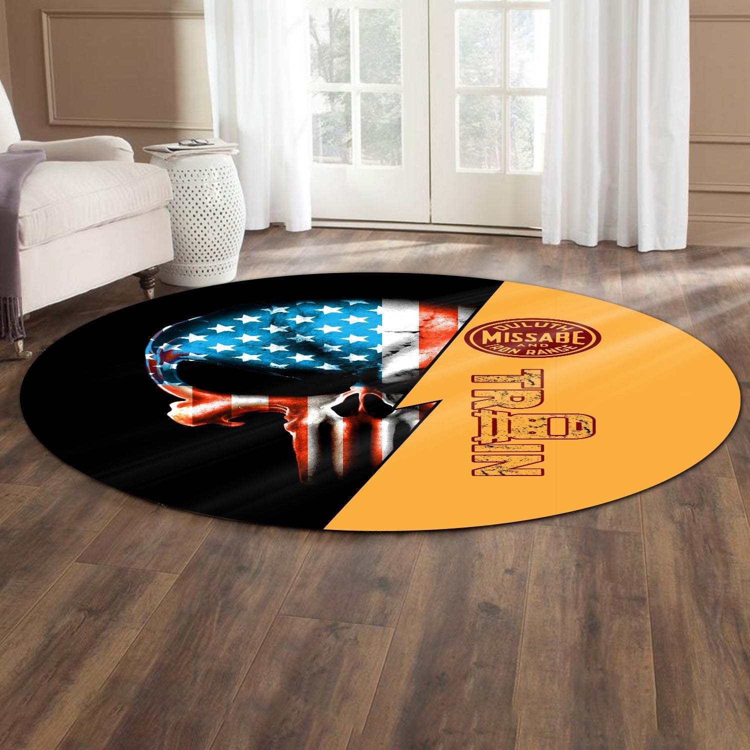 Railspirit Duluth, Missabe, & Iron Range Railroad Round Mat Train Skull American Flag Style Rug All Over Print