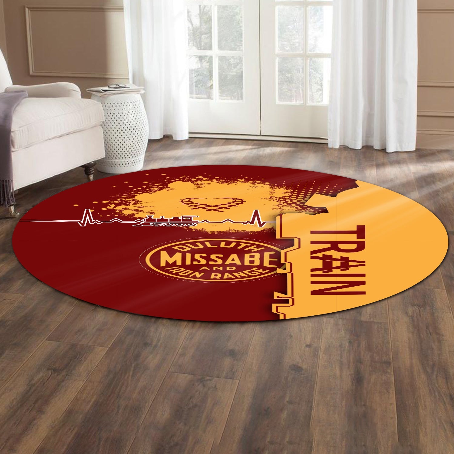 Railspirit Duluth, Missabe, & Iron Range Railroad Round Mat Engine Heartbeat and Track Love Style Mat Gift Idea For Train Lovers