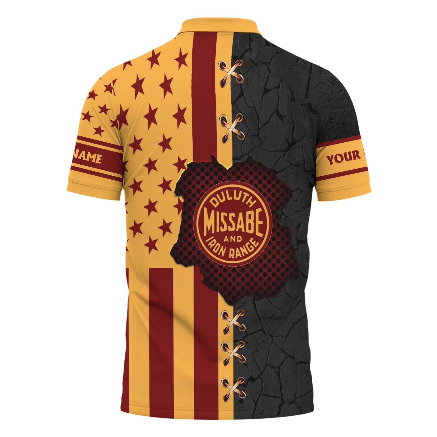 Railspirit Personalized Duluth, Missabe, & Iron Range Railroad Polo Shirt American Flag with Crack Effect Train Shirt