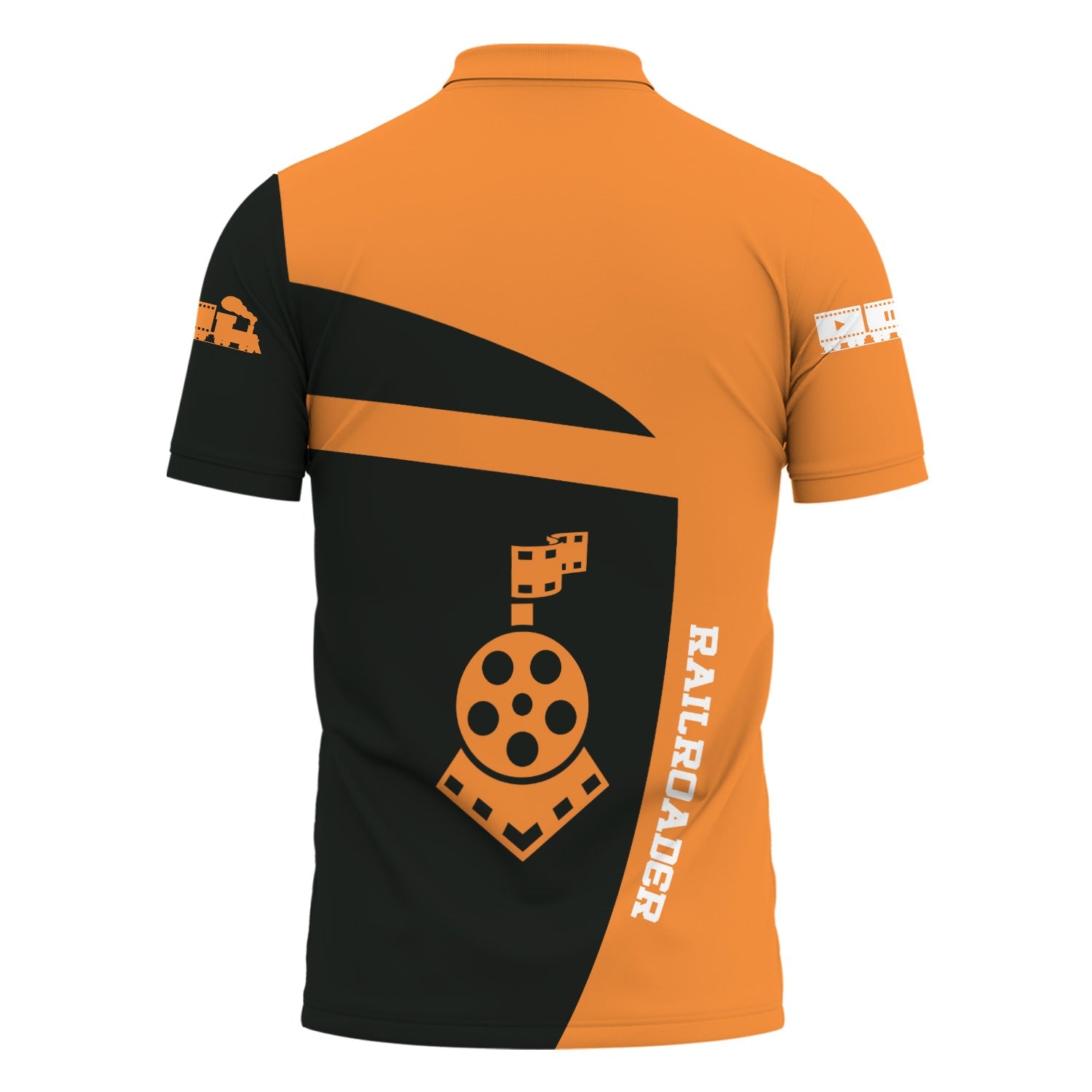Railspirit Personalized BNSF Railway Polo Shirt All Aboard Steam Train Movie Projector Style Shirt