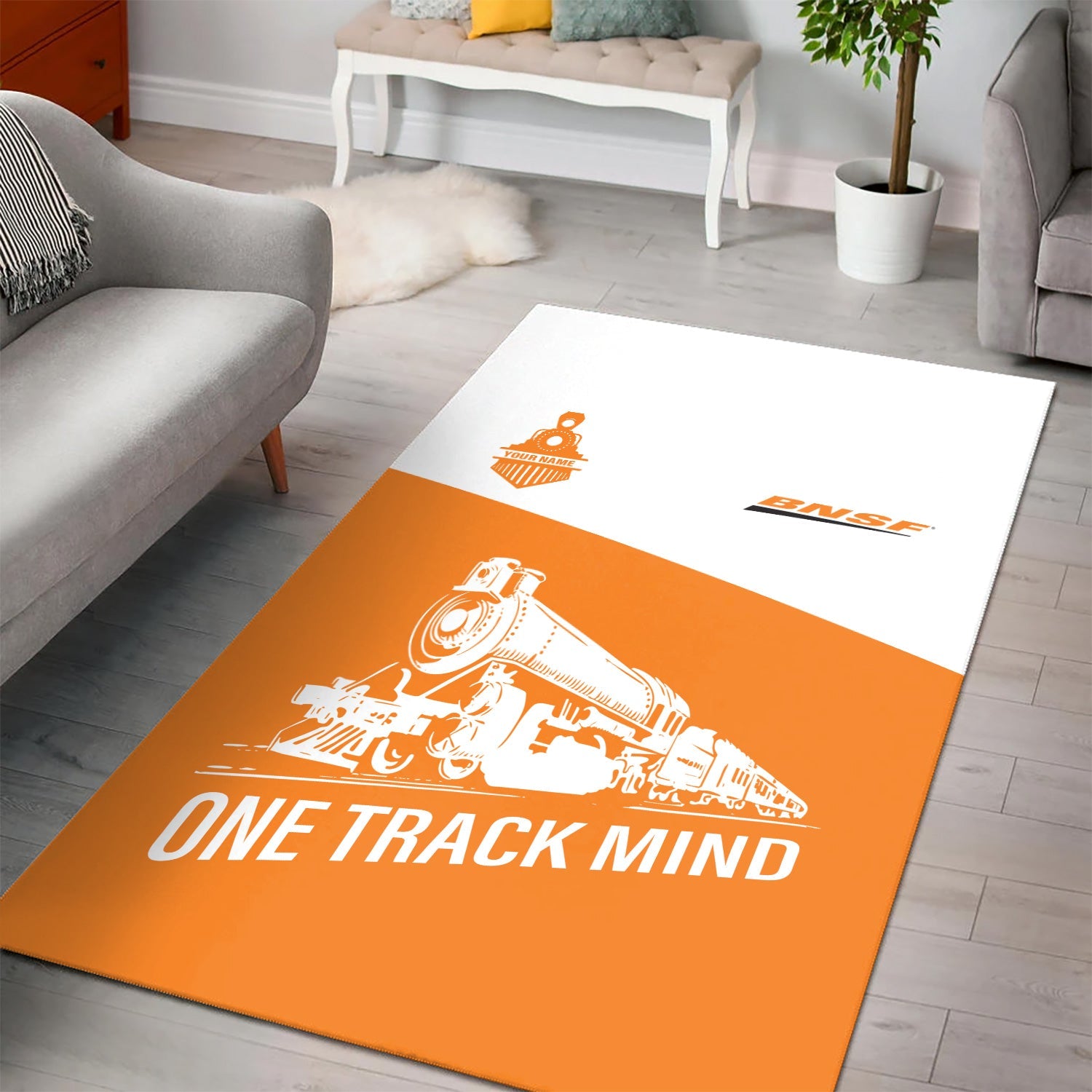 Railspirit Personalized BNSF Railway Area Rug One Track Mind Train Rug Gift Idea For Train Lover