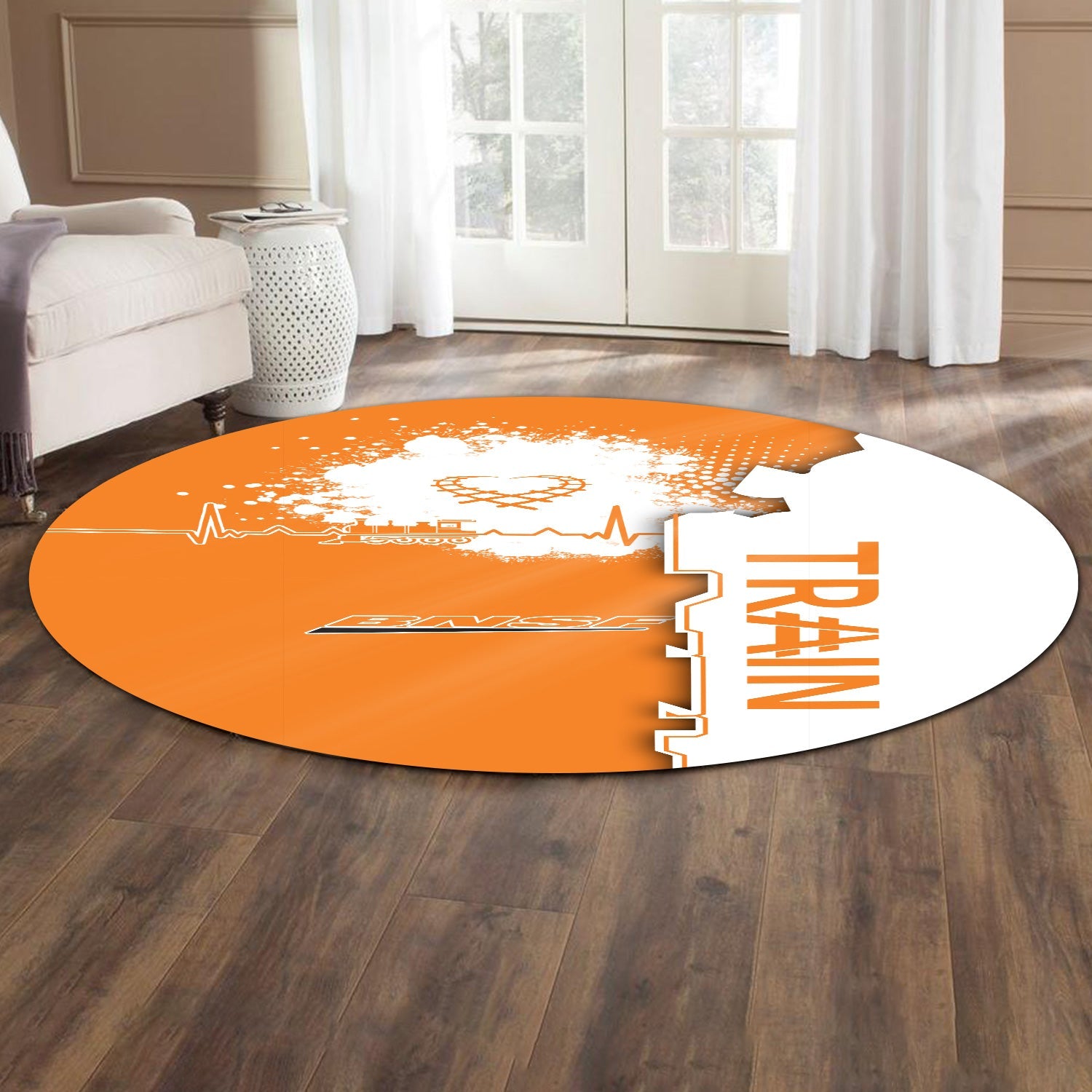 Railspirit BNSF Railway Round Mat Engine Heartbeat and Track Love Style Mat Gift Idea For Train Lovers