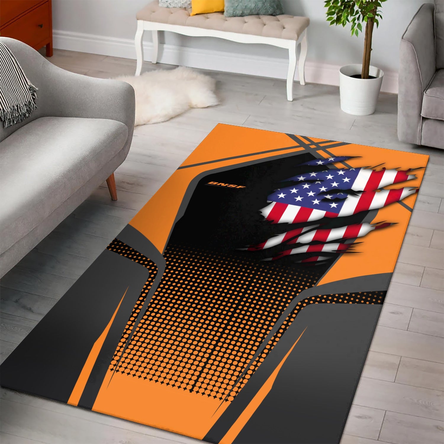 Railspirit Personalized BNSF Railway Area Rug American Eagle Vintage Train Rug