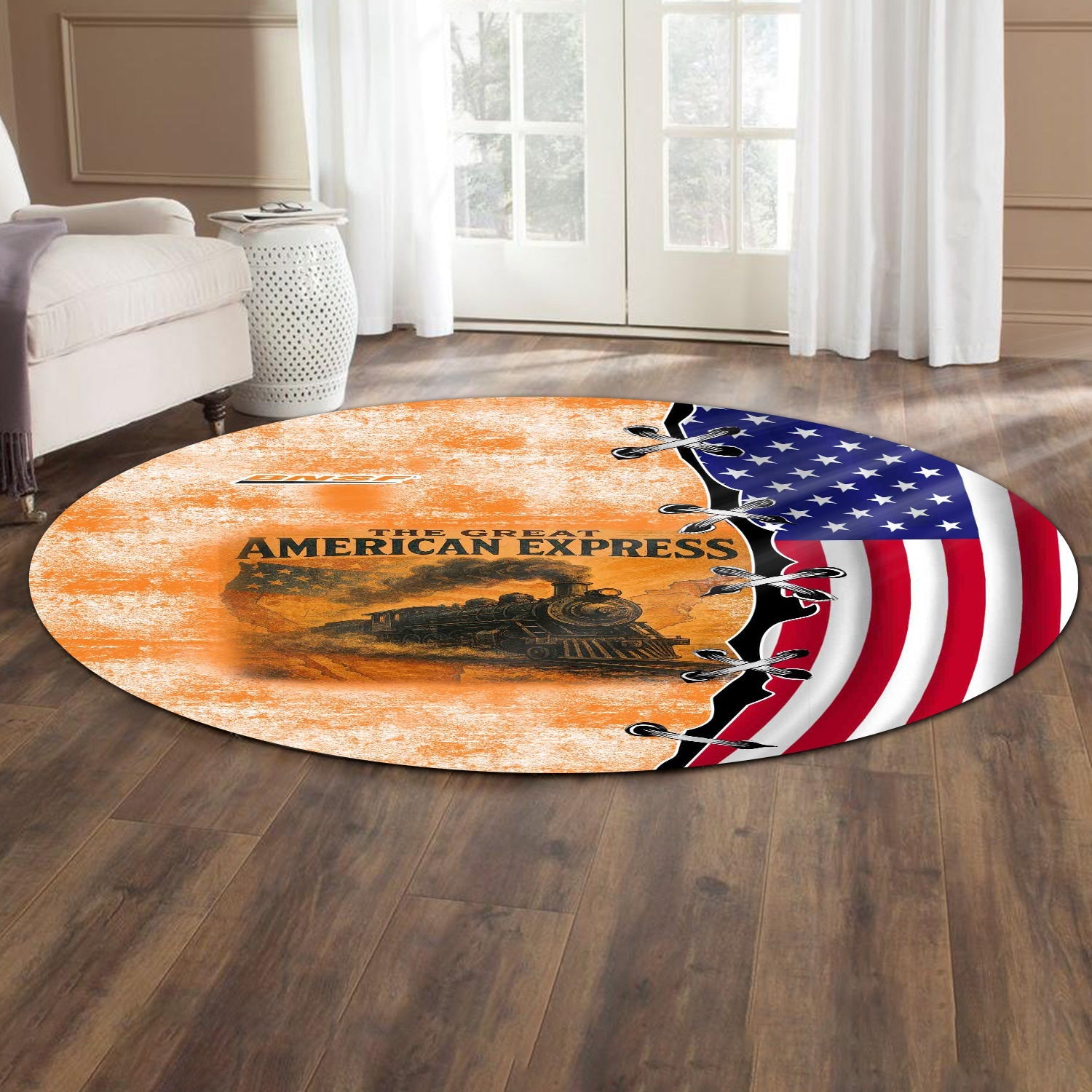 Railspirit BNSF Railway Round Mat Retro American Express Train With USA Flag Round Mat