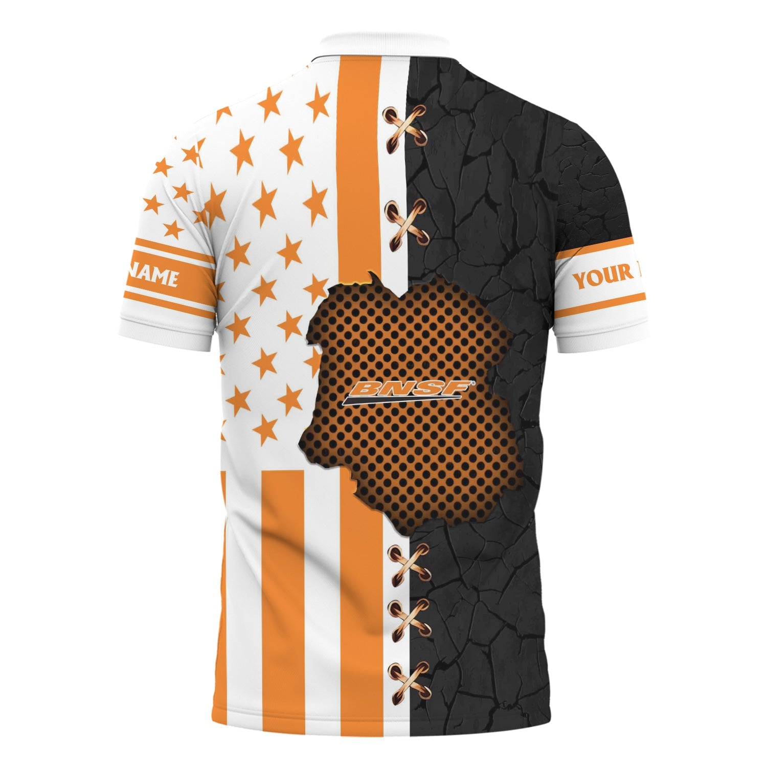 Railspirit Personalized BNSF Railway Polo Shirt American Flag with Crack Effect Train Shirt