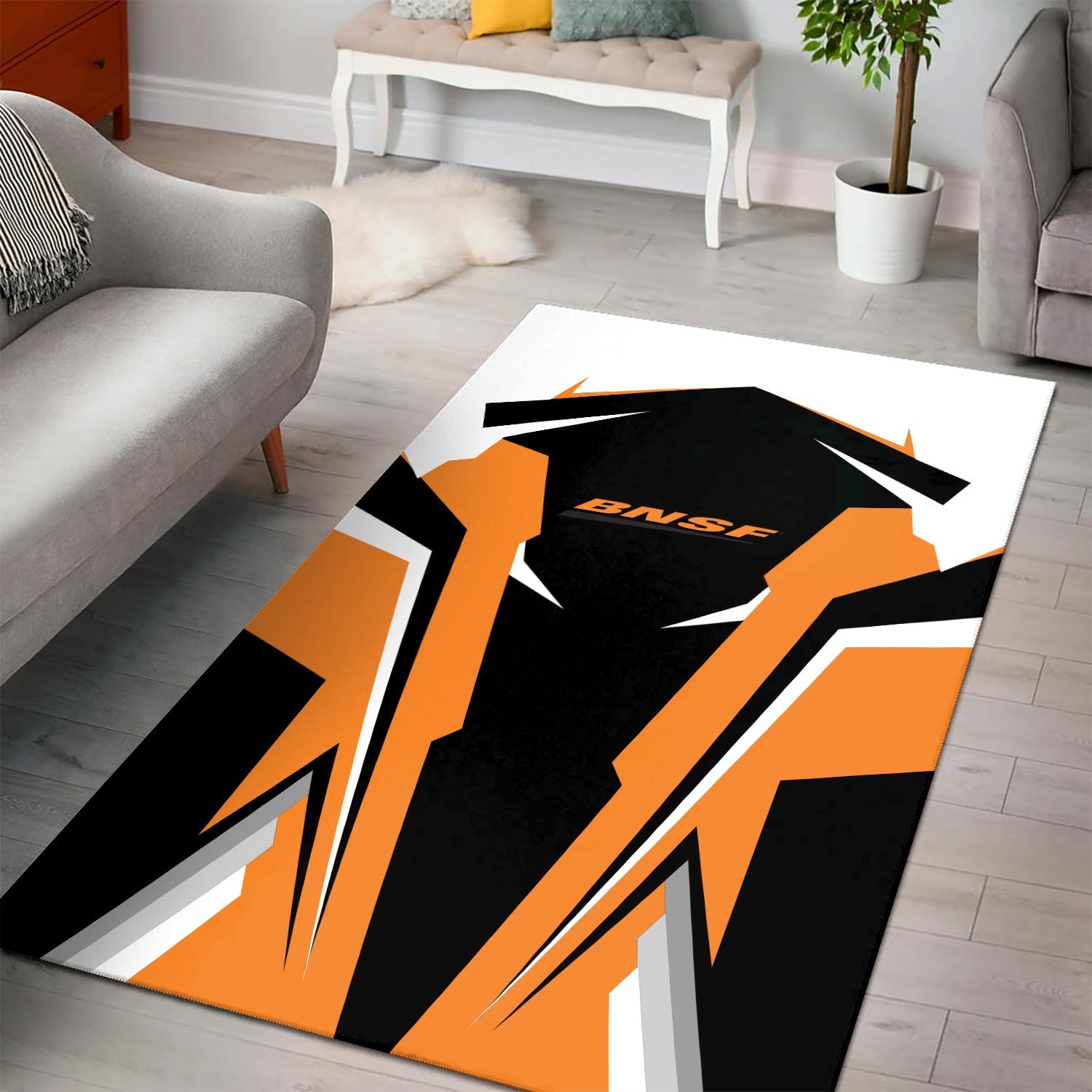 Railspirit Personalized BNSF Railway Area Rug Strong Line Style  Train Area Rug Gift Idea For Train Lover