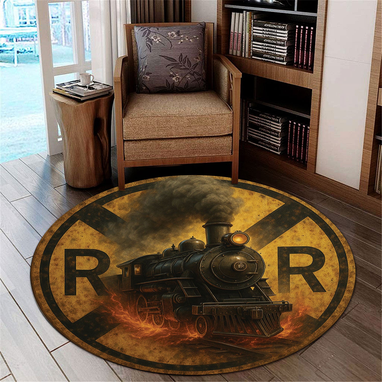 Railspirit Vintage Train R R Sign Round Mat Home Decor Rug For Train Lovers