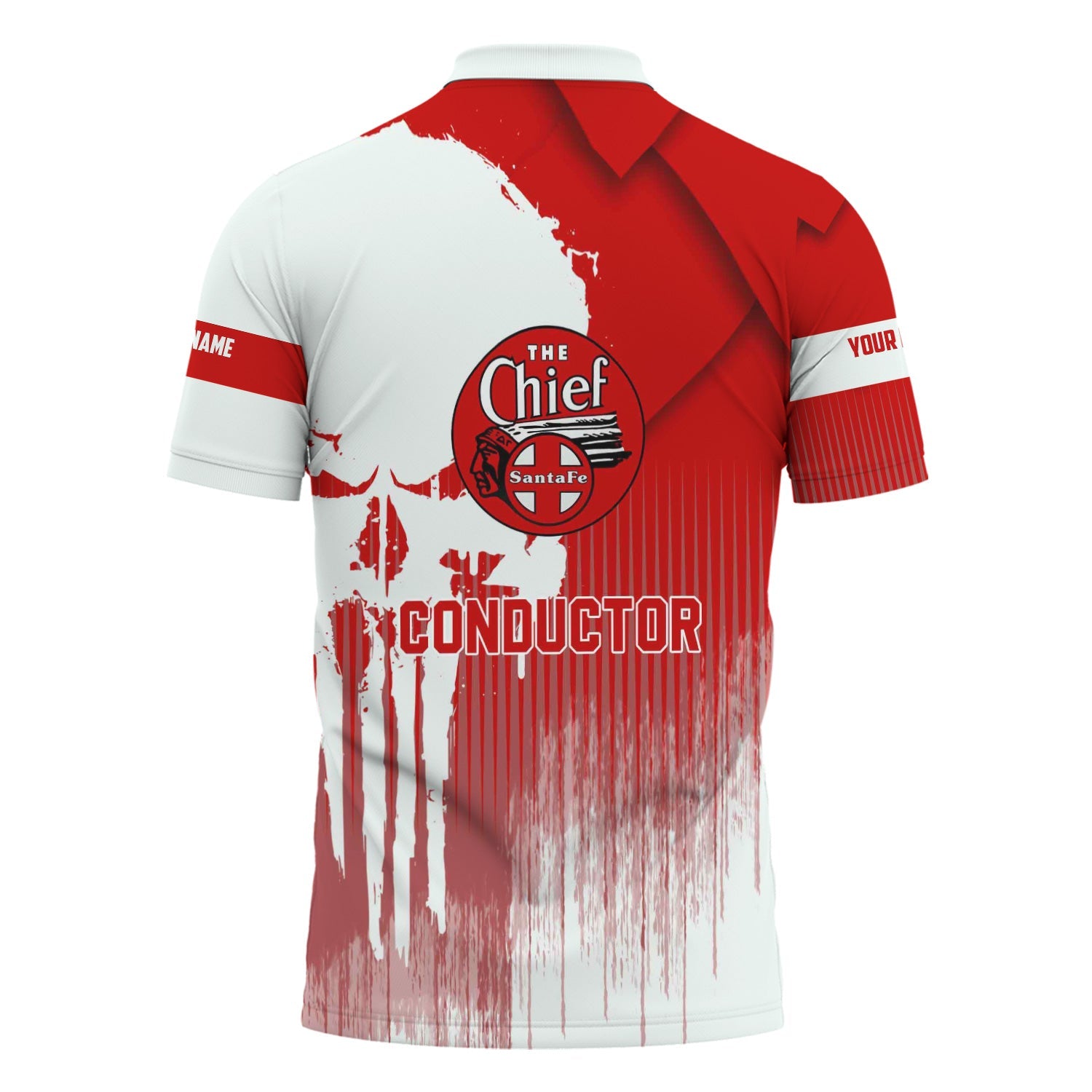 Railspirit Personalized The Chief Santa Fe Railroad Polo Shirt Skull Design with Custom Job Train Shirt for Trackhead Crew