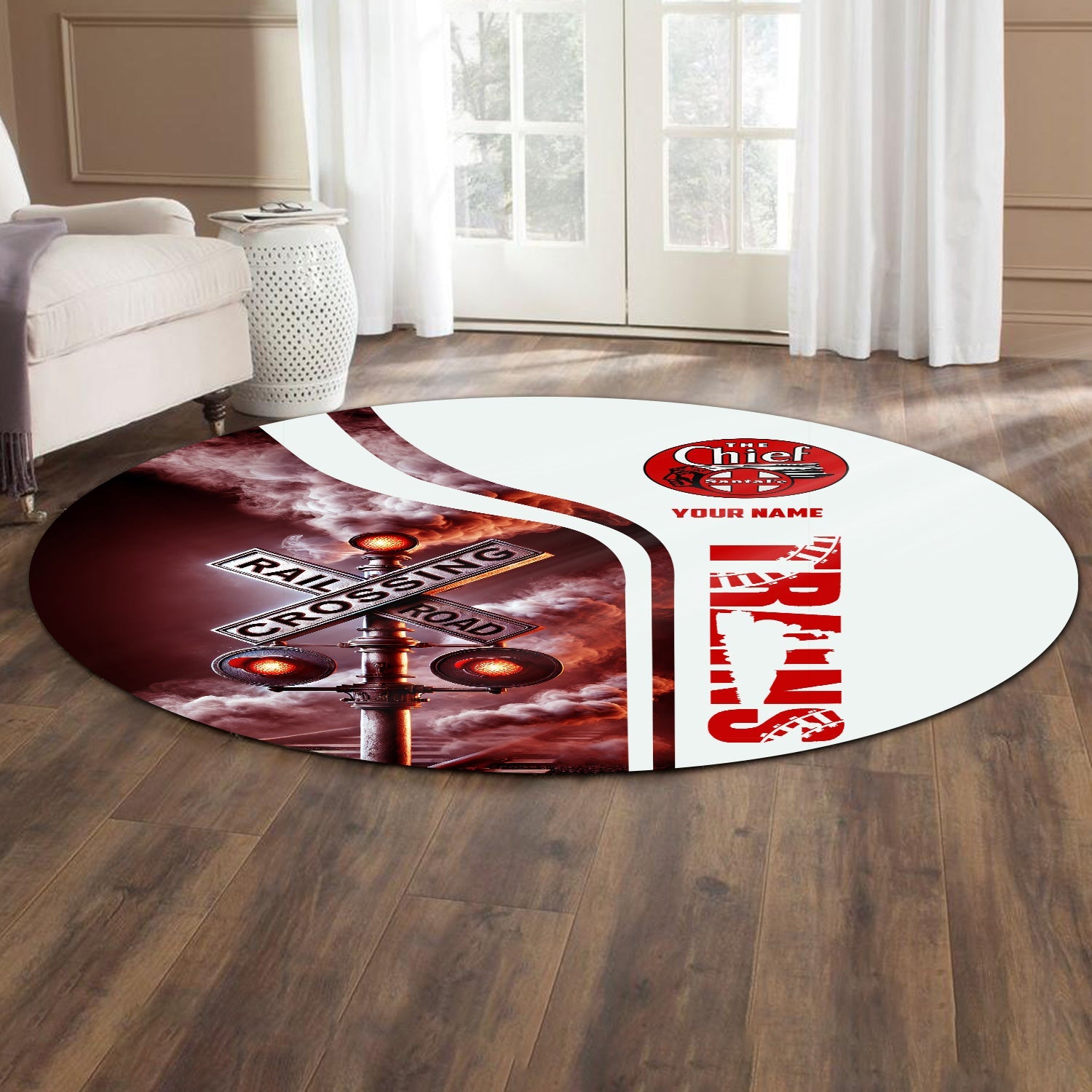 Railspirit Personalized The Chief Santa Fe Railroad Round Mat Railroad Crossing Sign Mat All Over Print