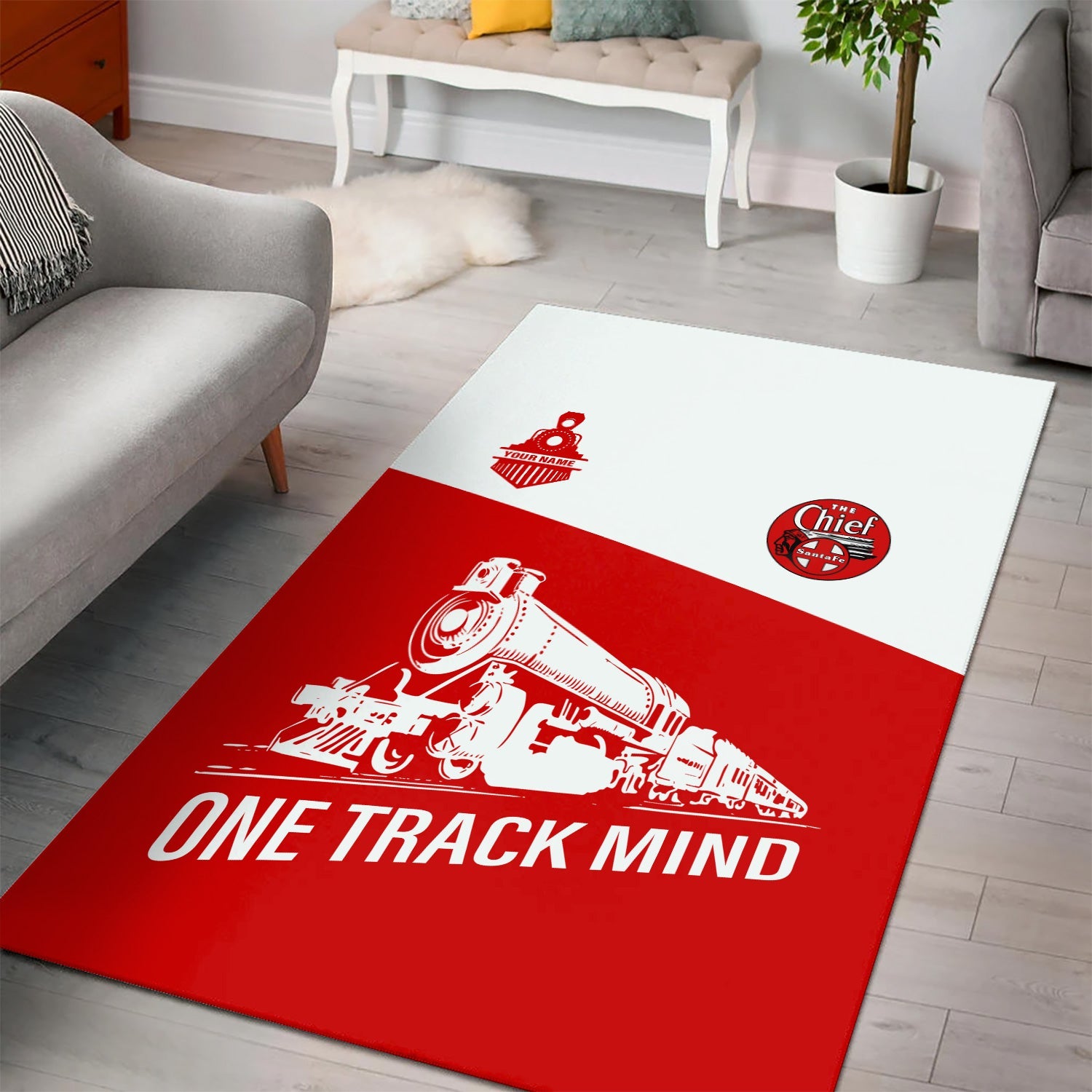 Railspirit Personalized The Chief Santa Fe Railroad Area Rug One Track Mind Train Rug Gift Idea For Train Lover