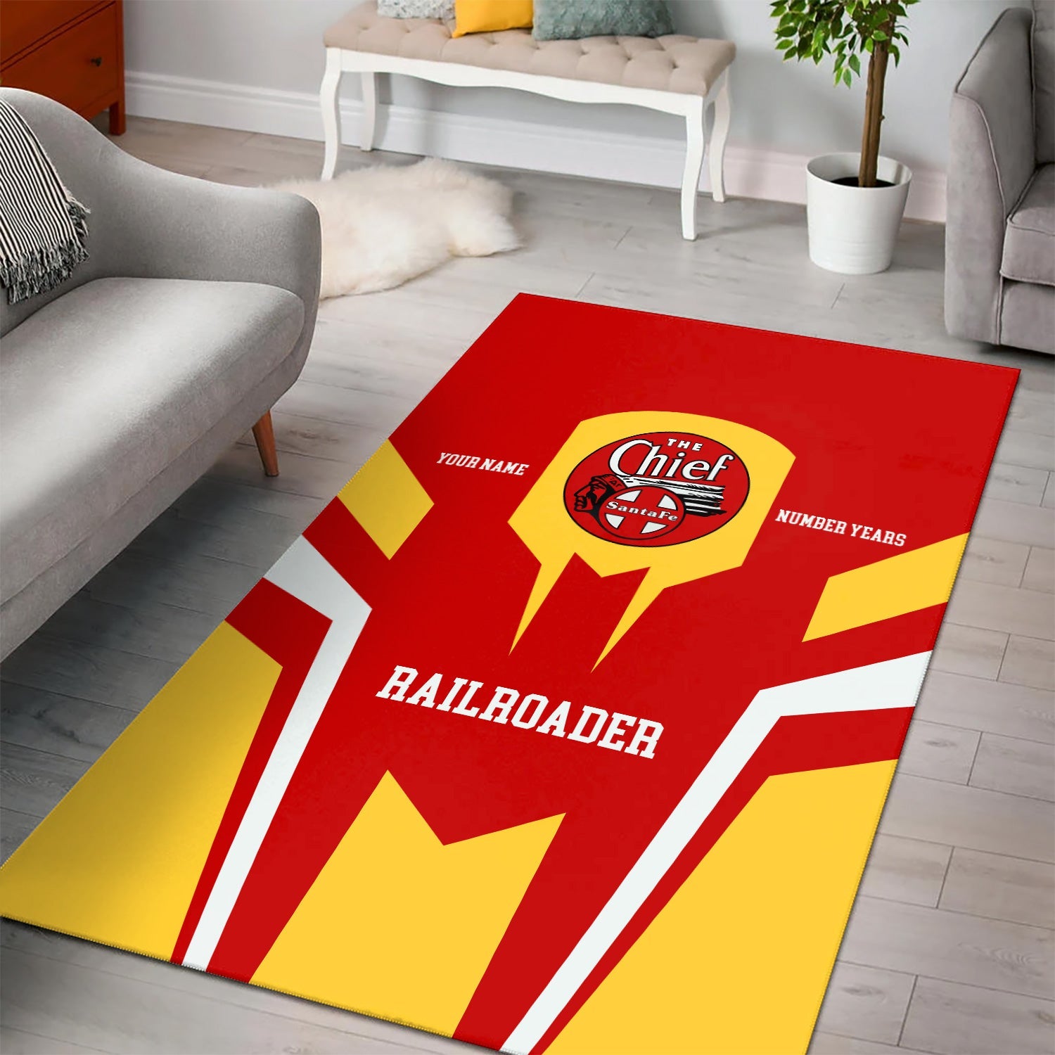 Railspirit Personalized The Chief Santa Fe Railroad Area Rug Custom Year Railroader Rug Gift Idea For Train Lover