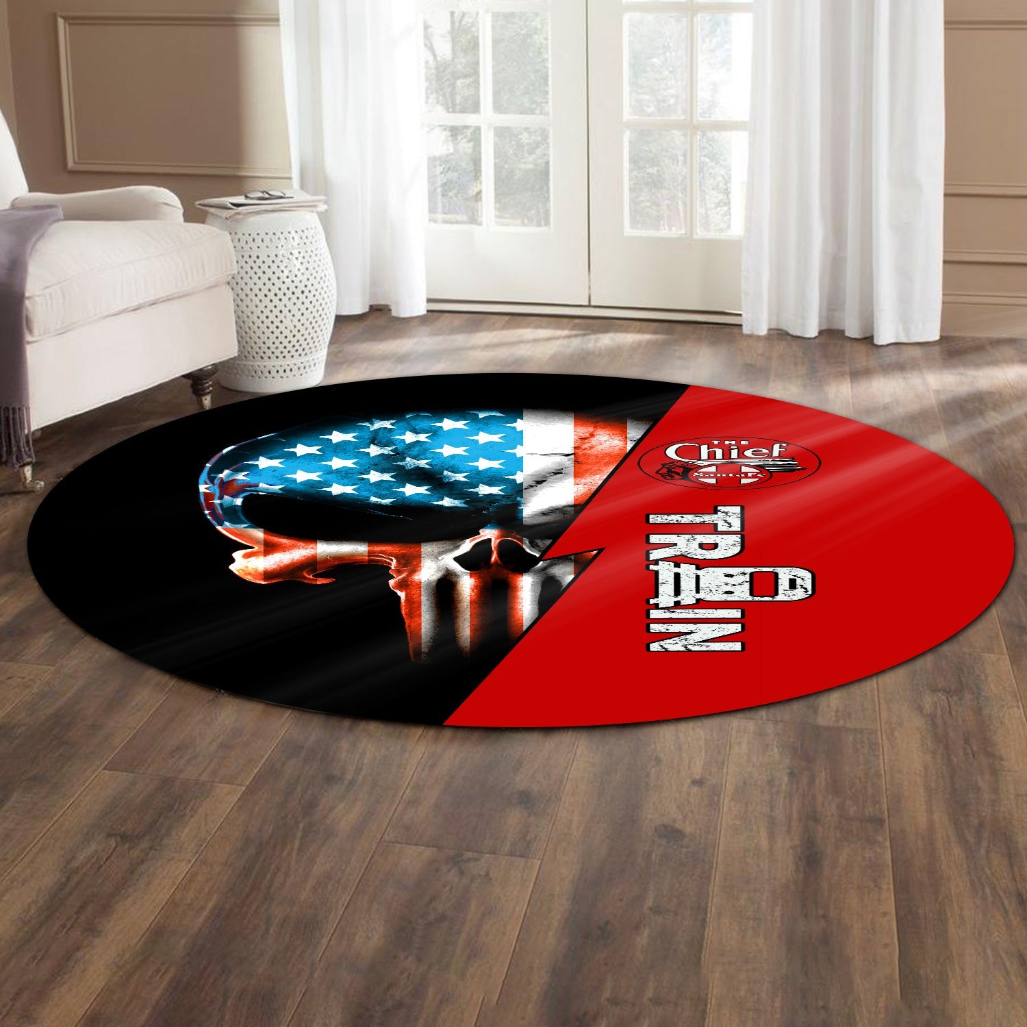 Railspirit The Chief Santa Fe Railroad Round Mat Train Skull American Flag Style Rug All Over Print