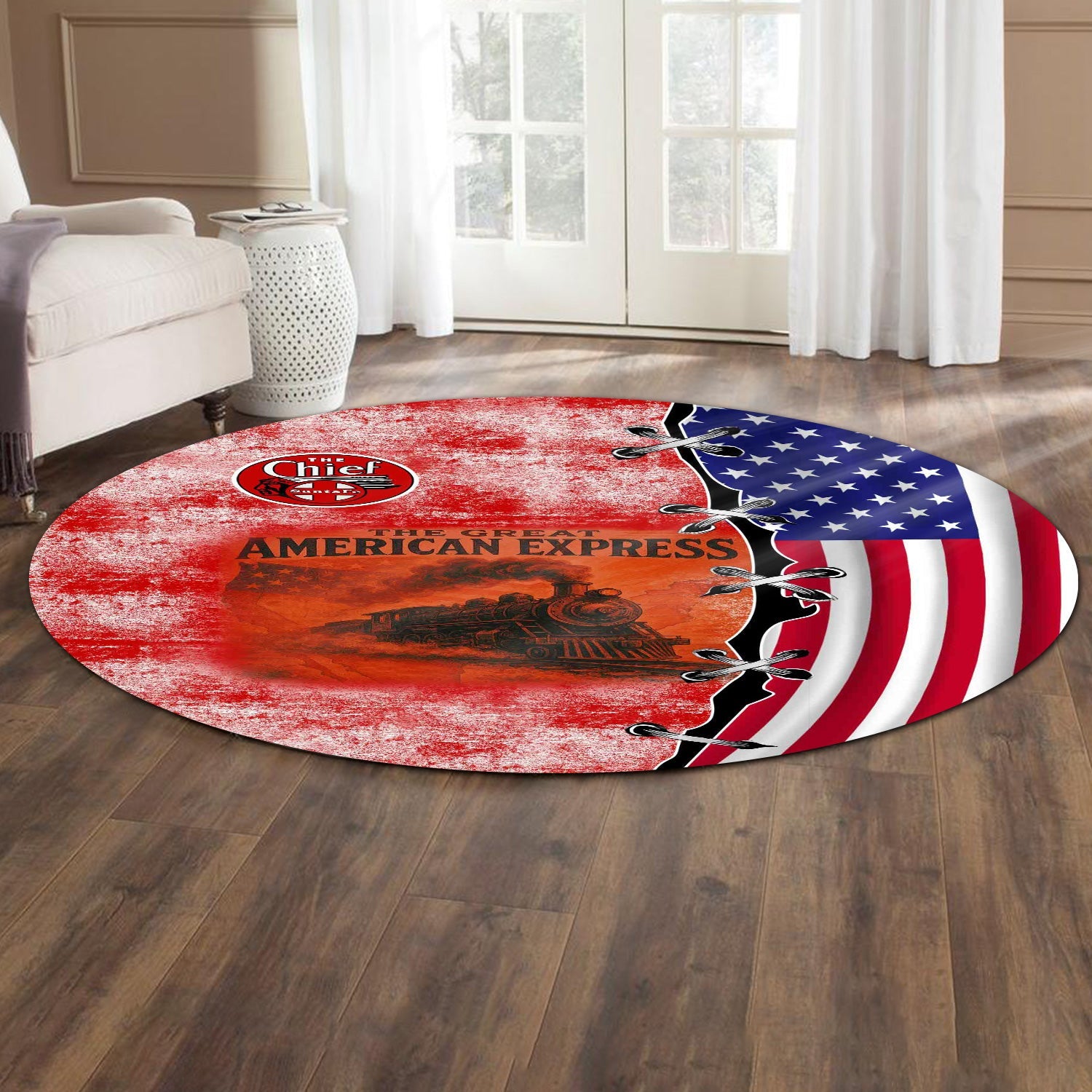 Railspirit The Chief Santa Fe Railroad Round Mat Retro American Express Train With USA Flag Round Mat