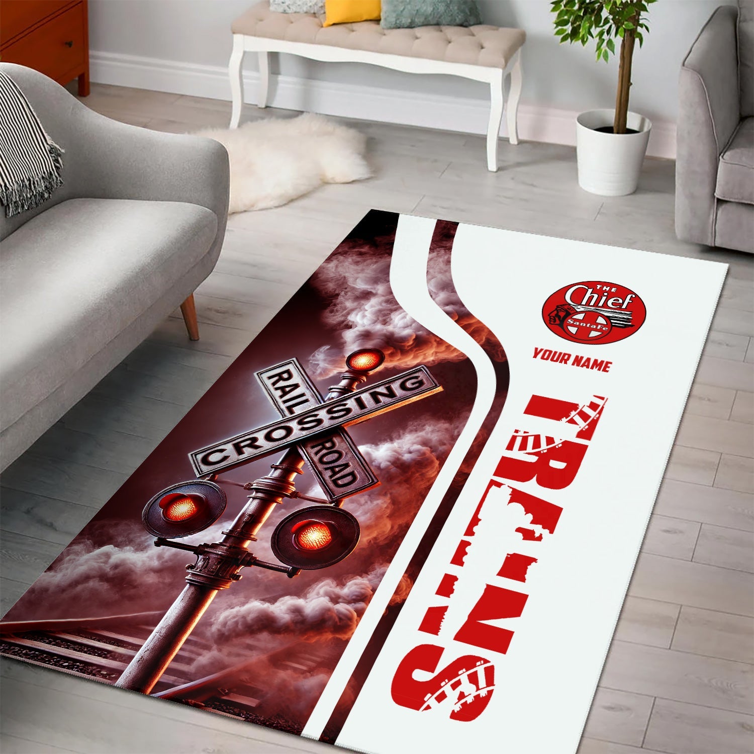 Railspirit Personalized The Chief Santa Fe Railroad Area Rug Railroad Crossing Sign Rug All Over Print