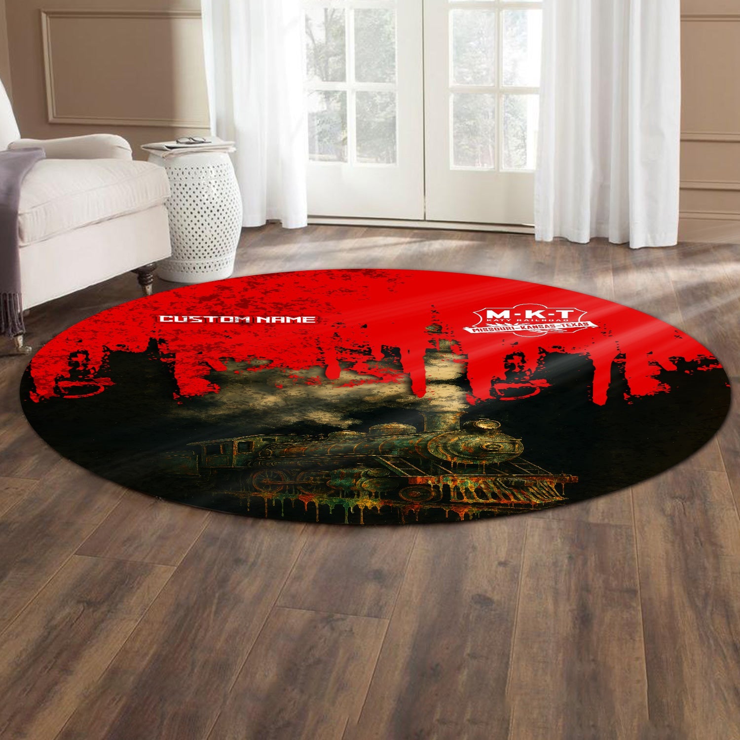 Railspirit Personalized Katy Railroad Round Mat Vintage Train Art Style Mat For Locomotive Fans