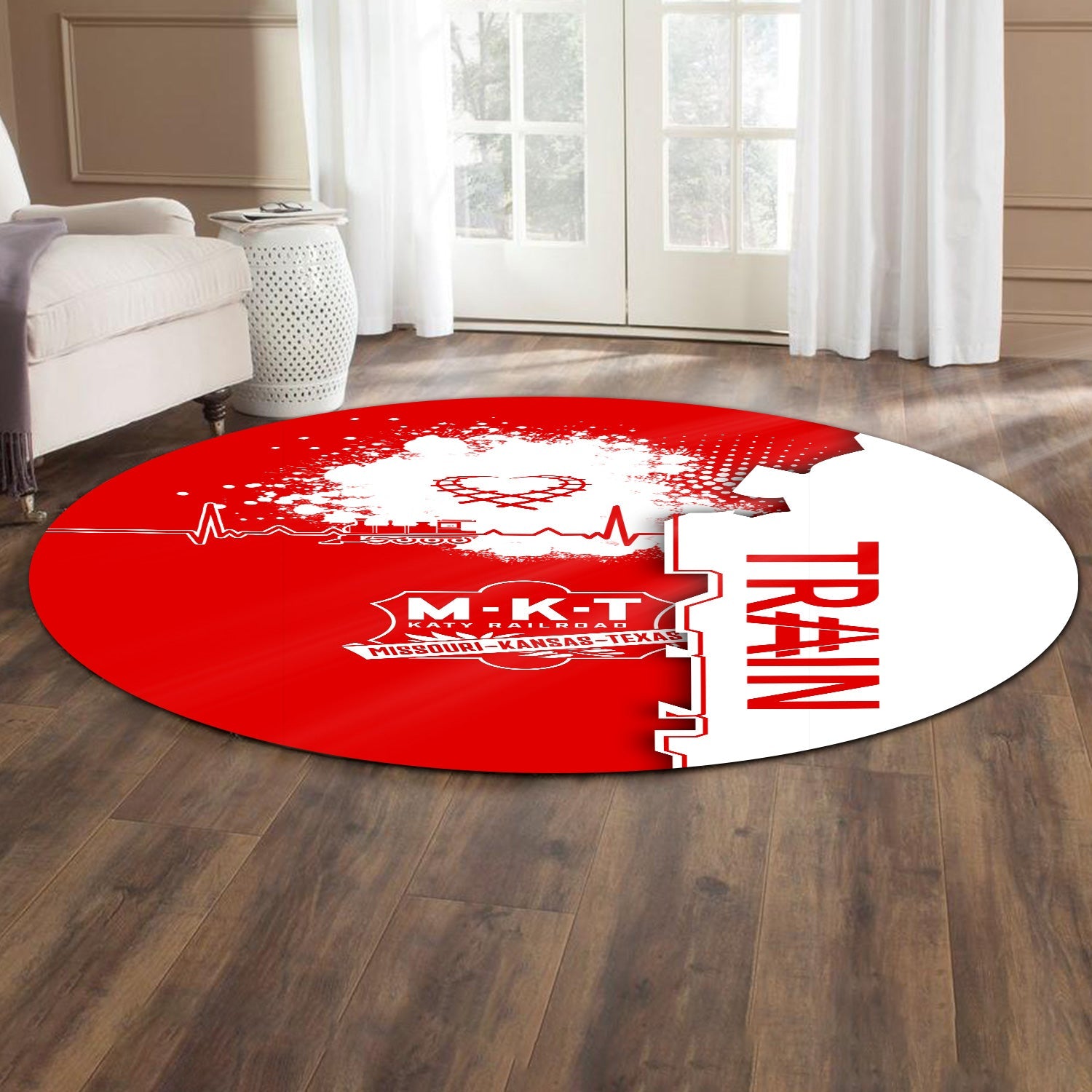 Railspirit Katy Railroad Round Mat Engine Heartbeat and Track Love Style Mat Gift Idea For Train Lovers