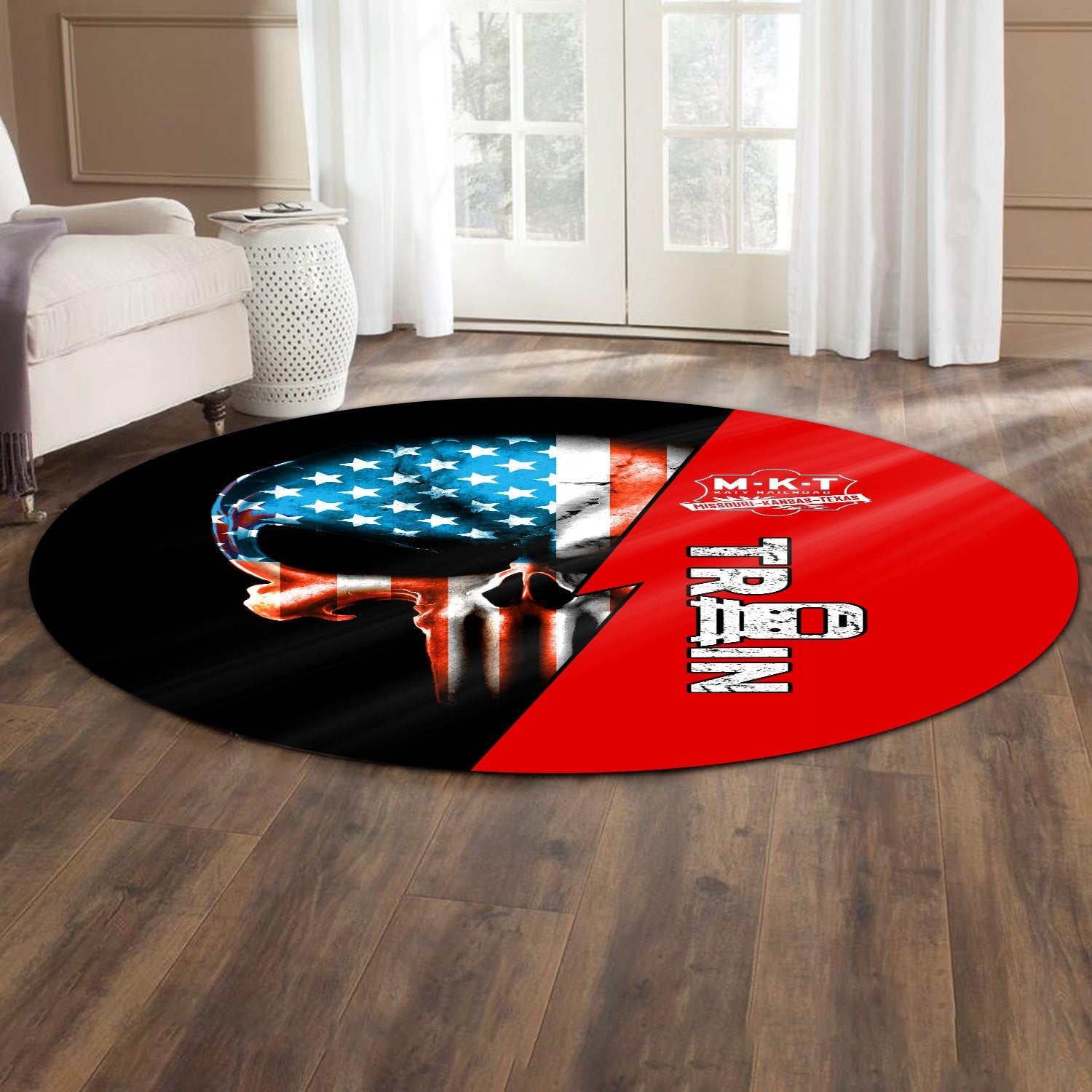 Railspirit Katy Railroad Round Mat Train Skull American Flag Style Rug All Over Print
