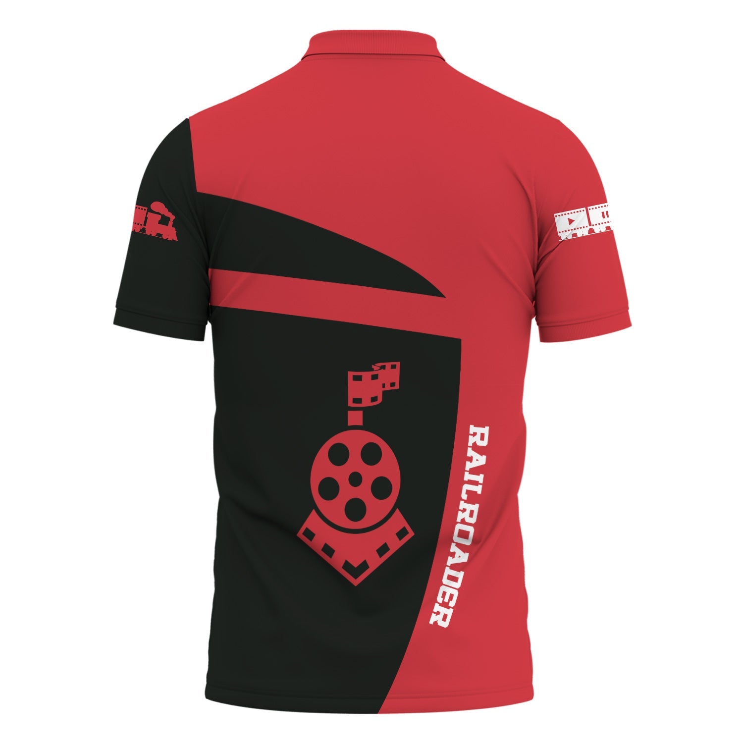 Railspirit Personalized Pacific Electric Railroad Polo Shirt All Aboard Steam Train Movie Projector Style Shirt