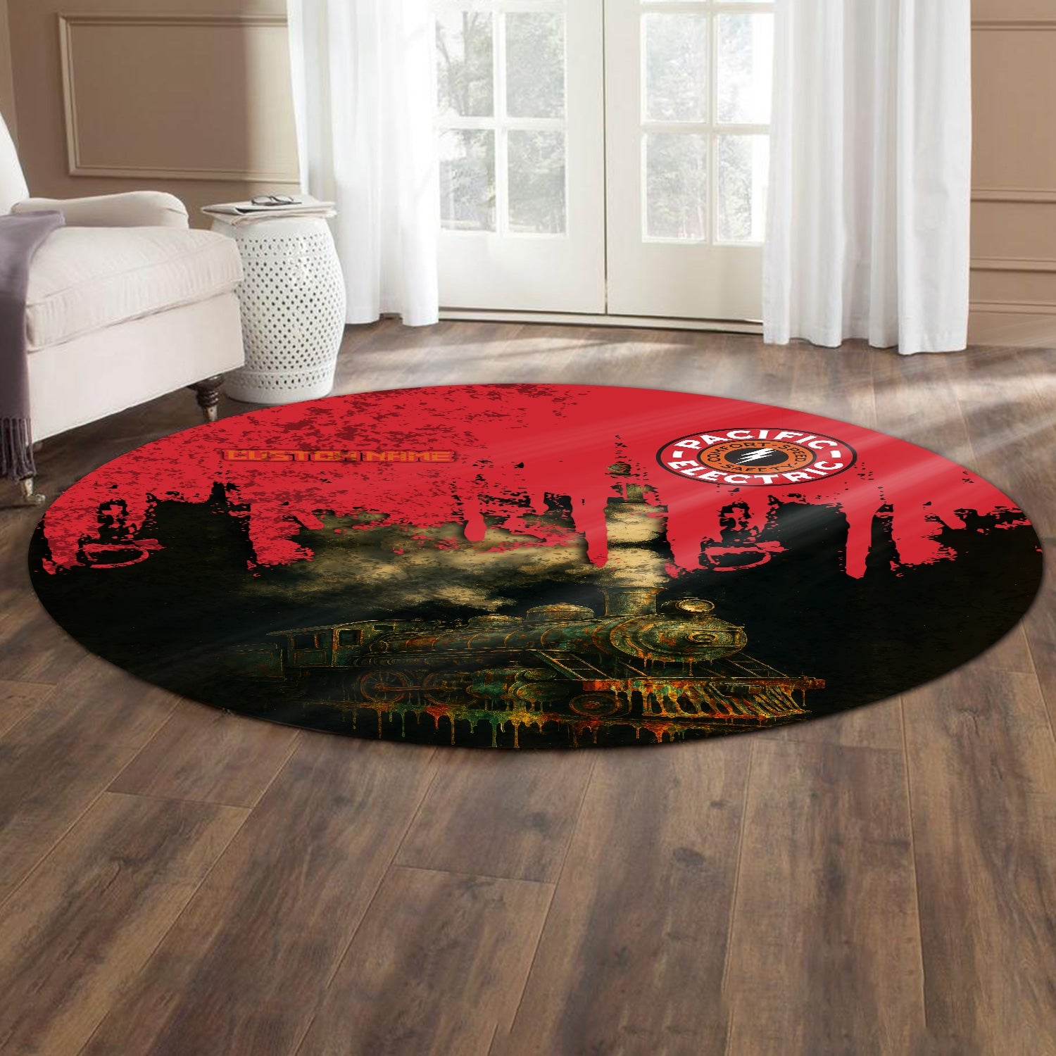 Railspirit Personalized Pacific Electric Railroad Round Mat Vintage Train Art Style Mat For Locomotive Fans