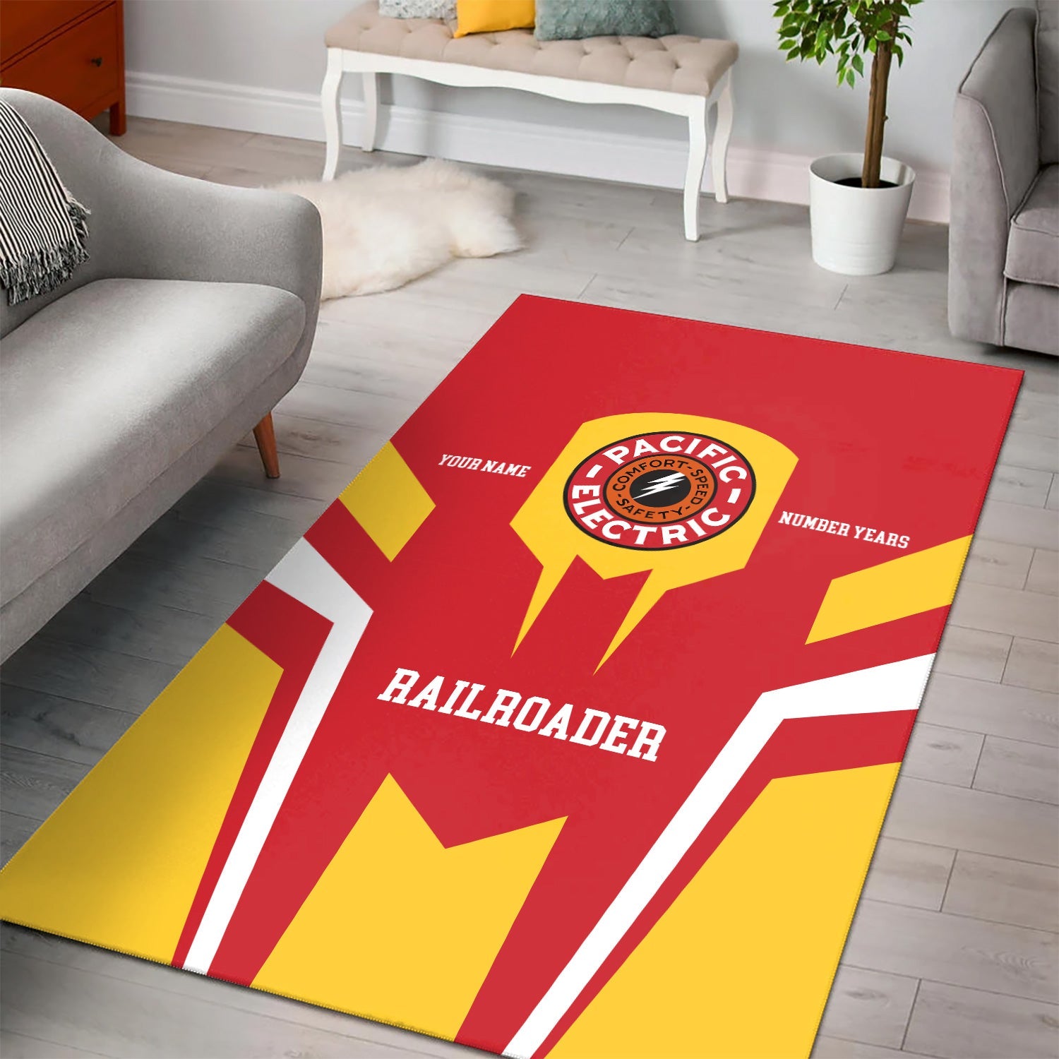 Railspirit Personalized Pacific Electric Railroad Area Rug Custom Year Railroader Rug Gift Idea For Train Lover