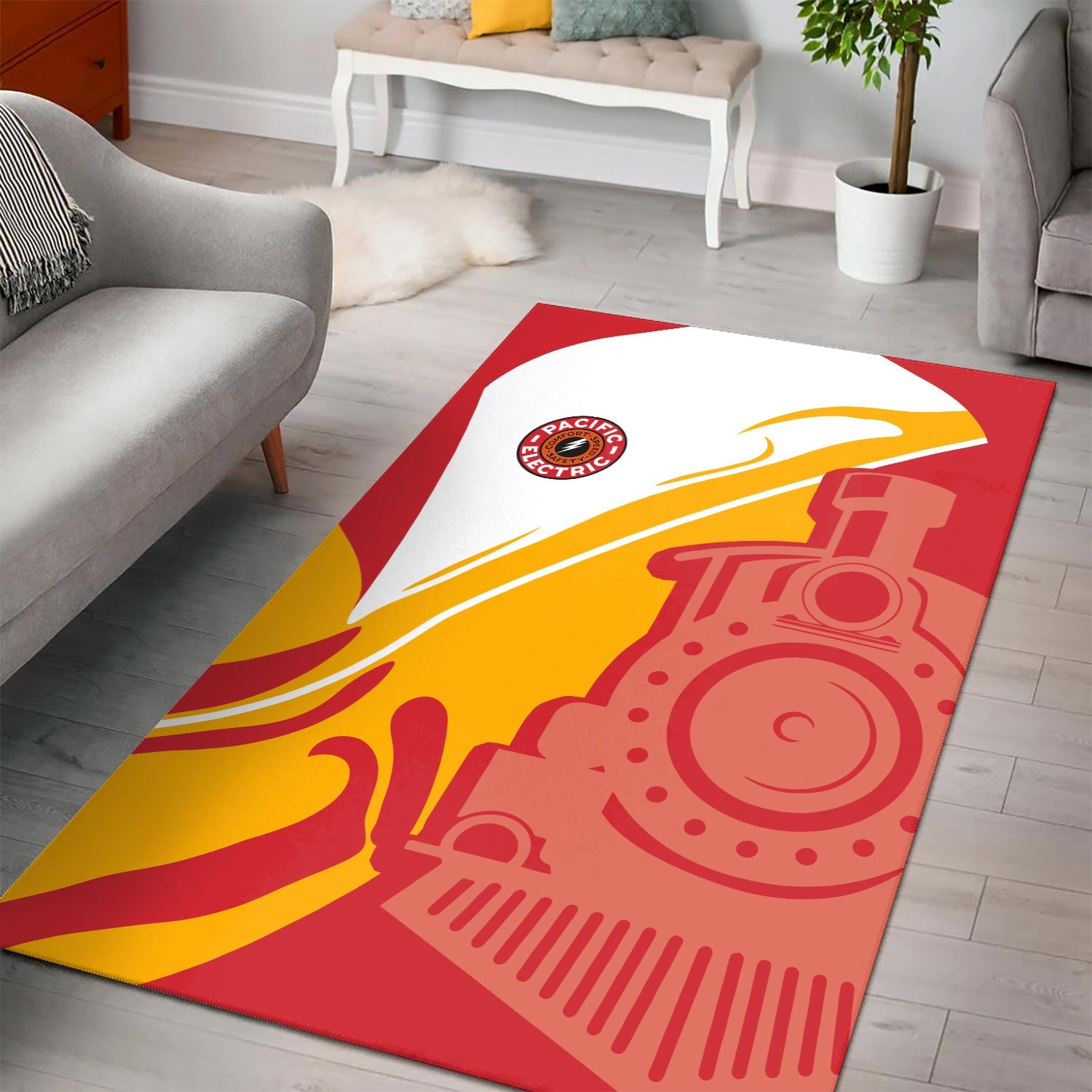 Railspirit Pacific Electric Railroad Area Rug Flame-Inspired Style Rug Gift Idea For Train Lovers