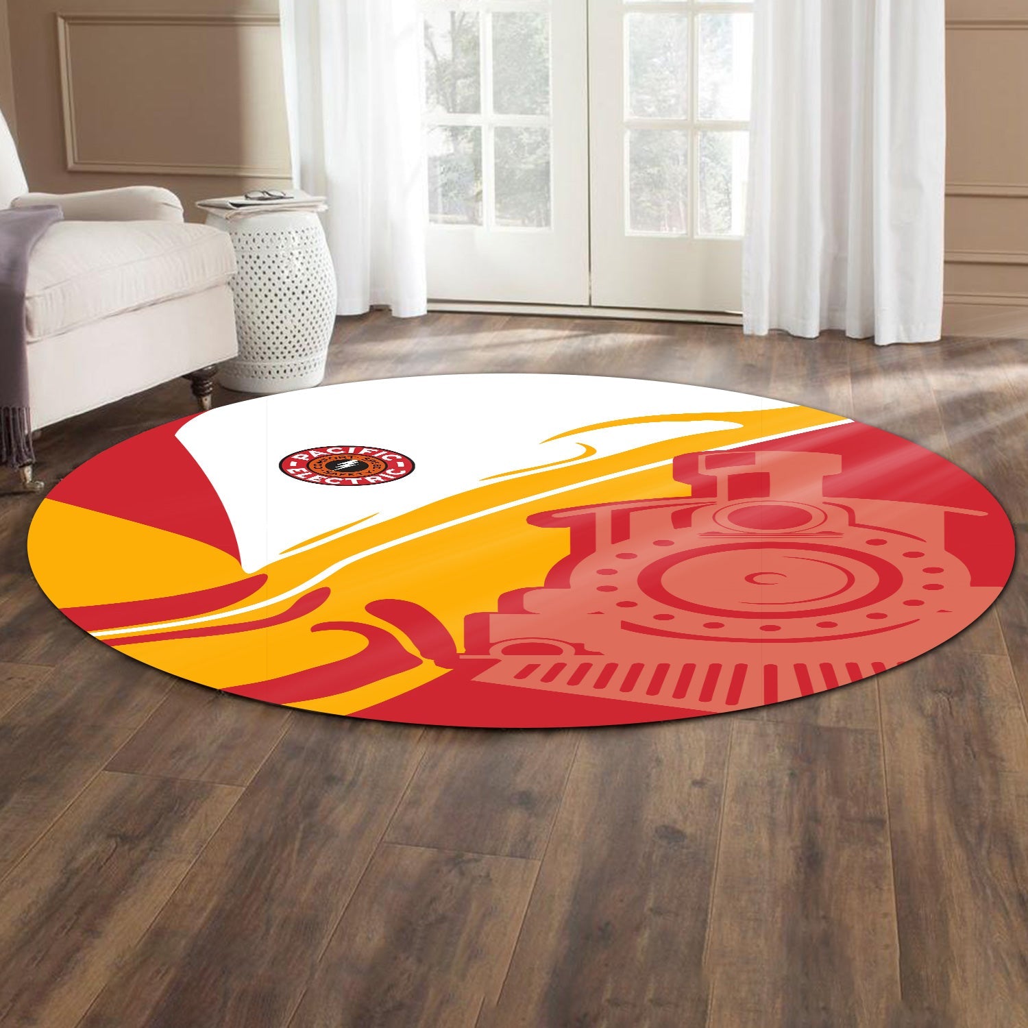 Railspirit Pacific Electric Railroad Round Mat Flame-Inspired Style Mat Gift Idea For Train Lovers