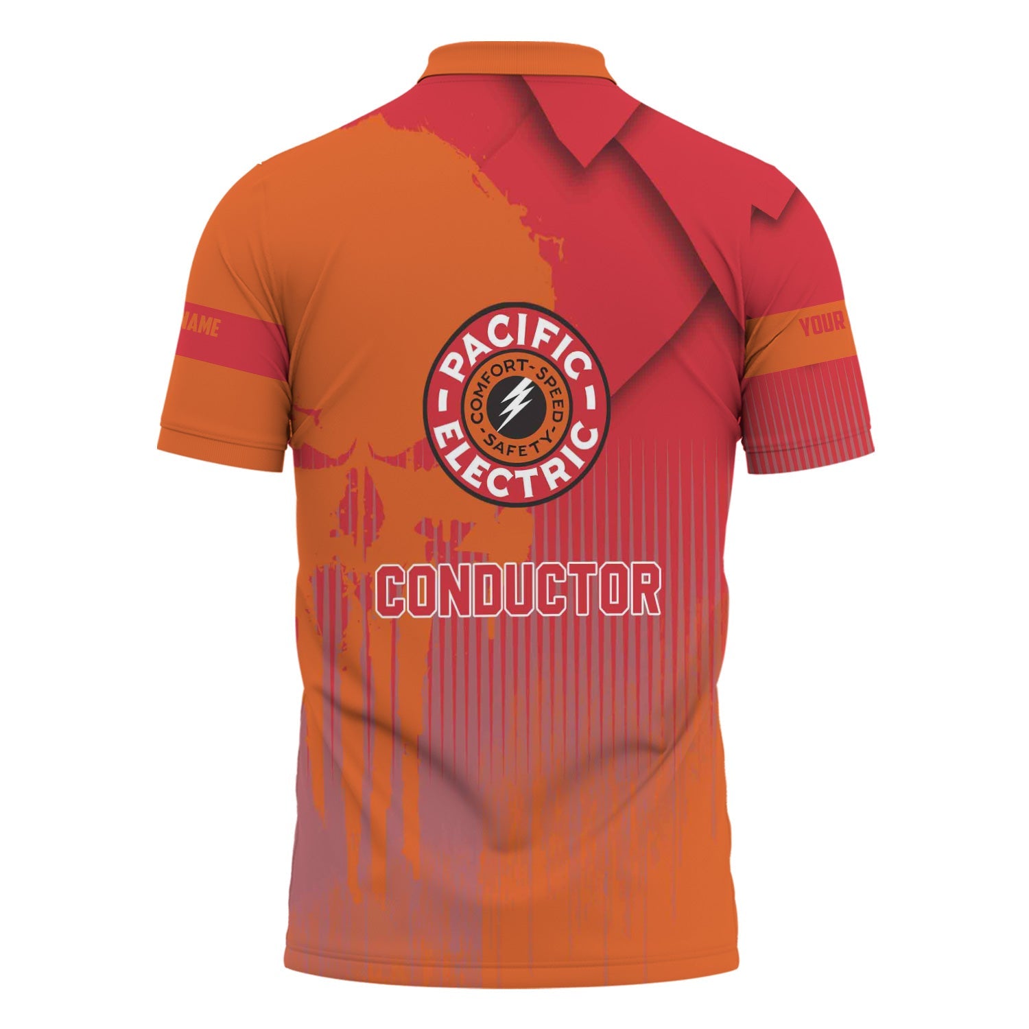 Railspirit Personalized Pacific Electric Railroad Polo Shirt Skull Design with Custom Job Train Shirt for Trackhead Crew