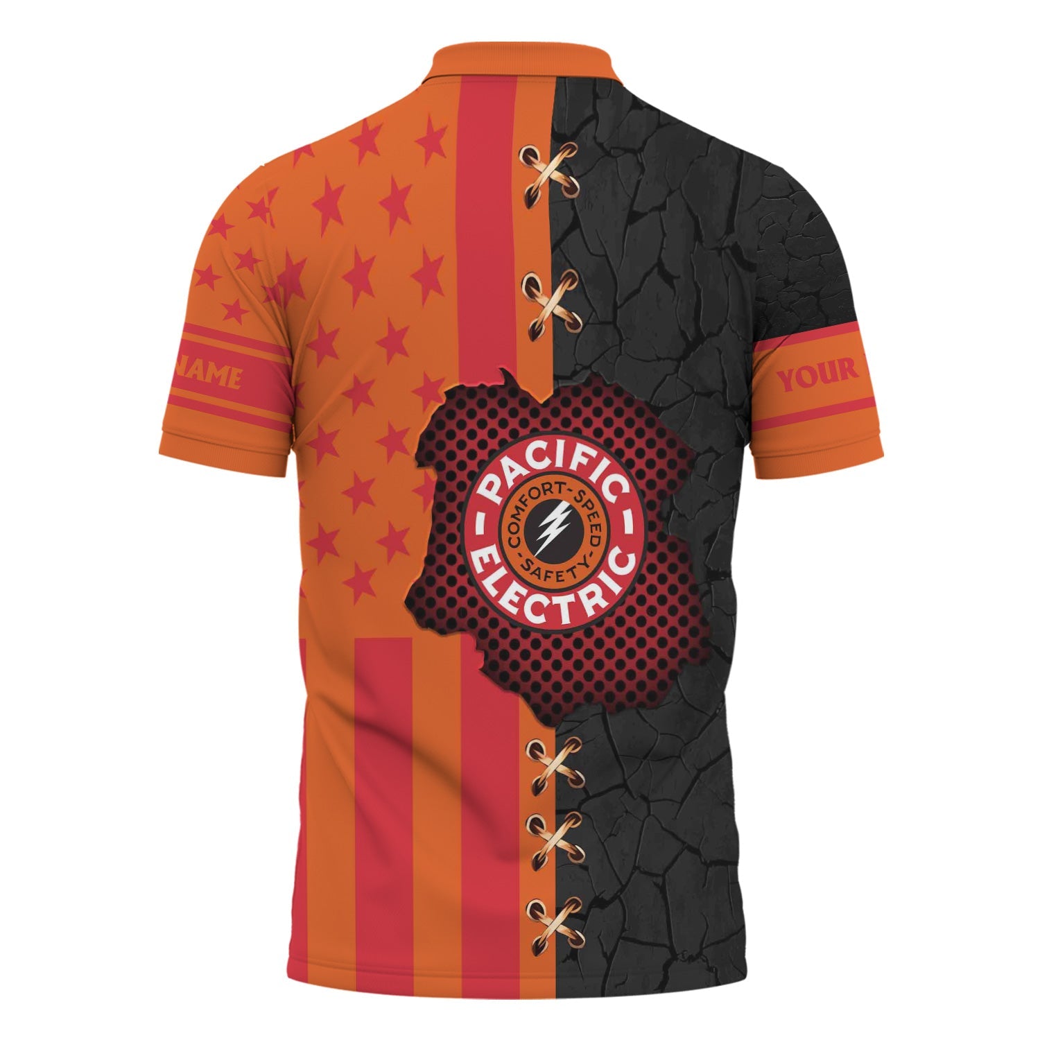 Railspirit Personalized Pacific Electric Railroad Polo Shirt American Flag with Crack Effect Train Shirt