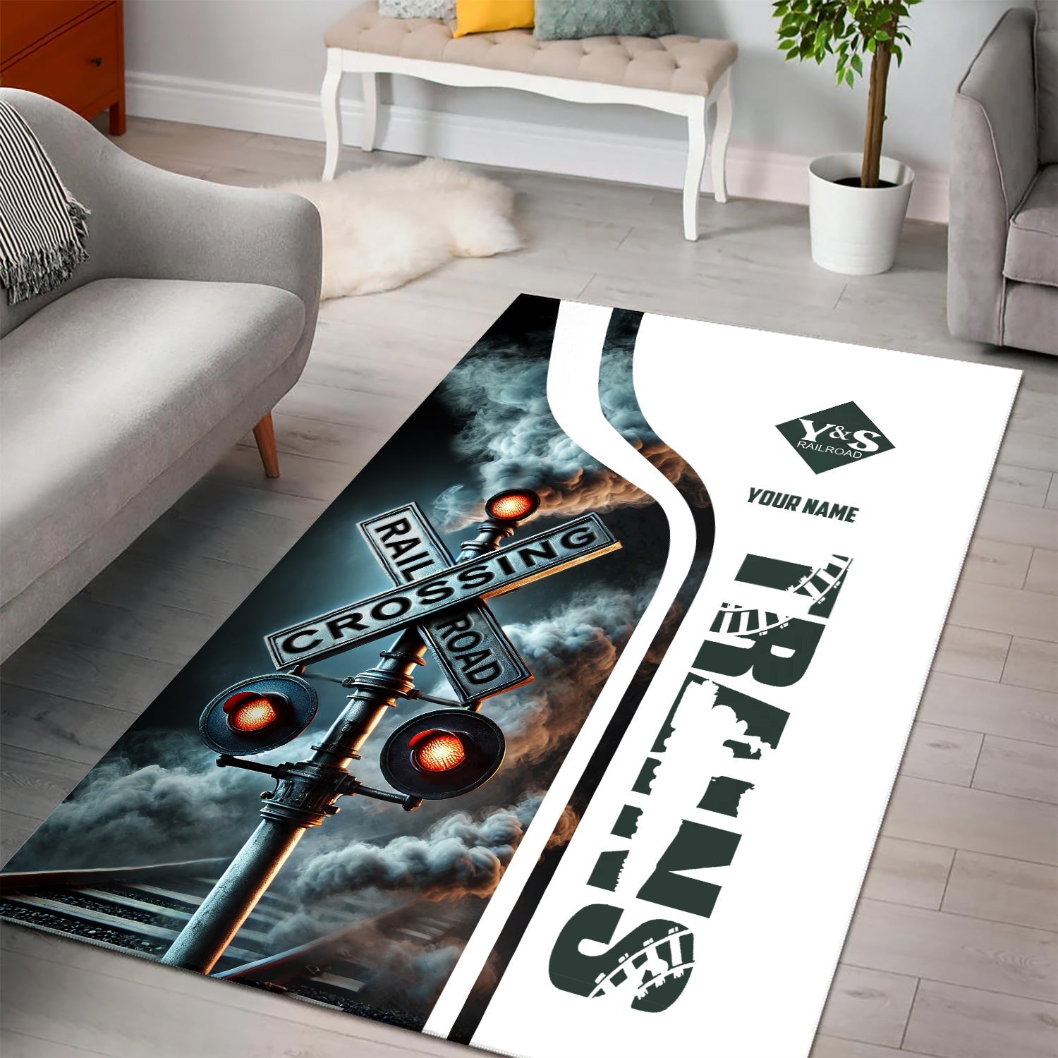 Railspirit Personalized Youngstown & Southern Railroad Area Rug Railroad Crossing Sign Rug All Over Print