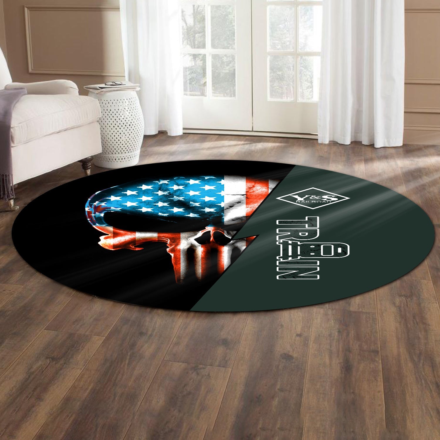 Railspirit Youngstown & Southern Railroad Round Mat Train Skull American Flag Style Rug All Over Print