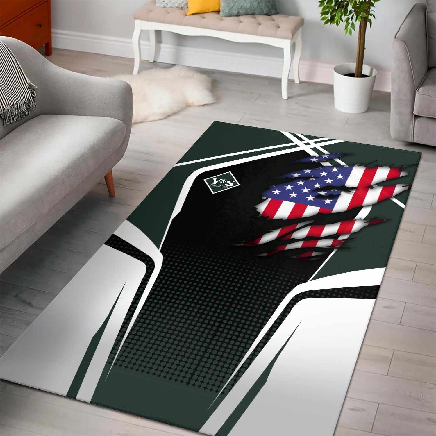 Railspirit Personalized Youngstown & Southern Railroad Area Rug American Eagle Vintage Train Rug