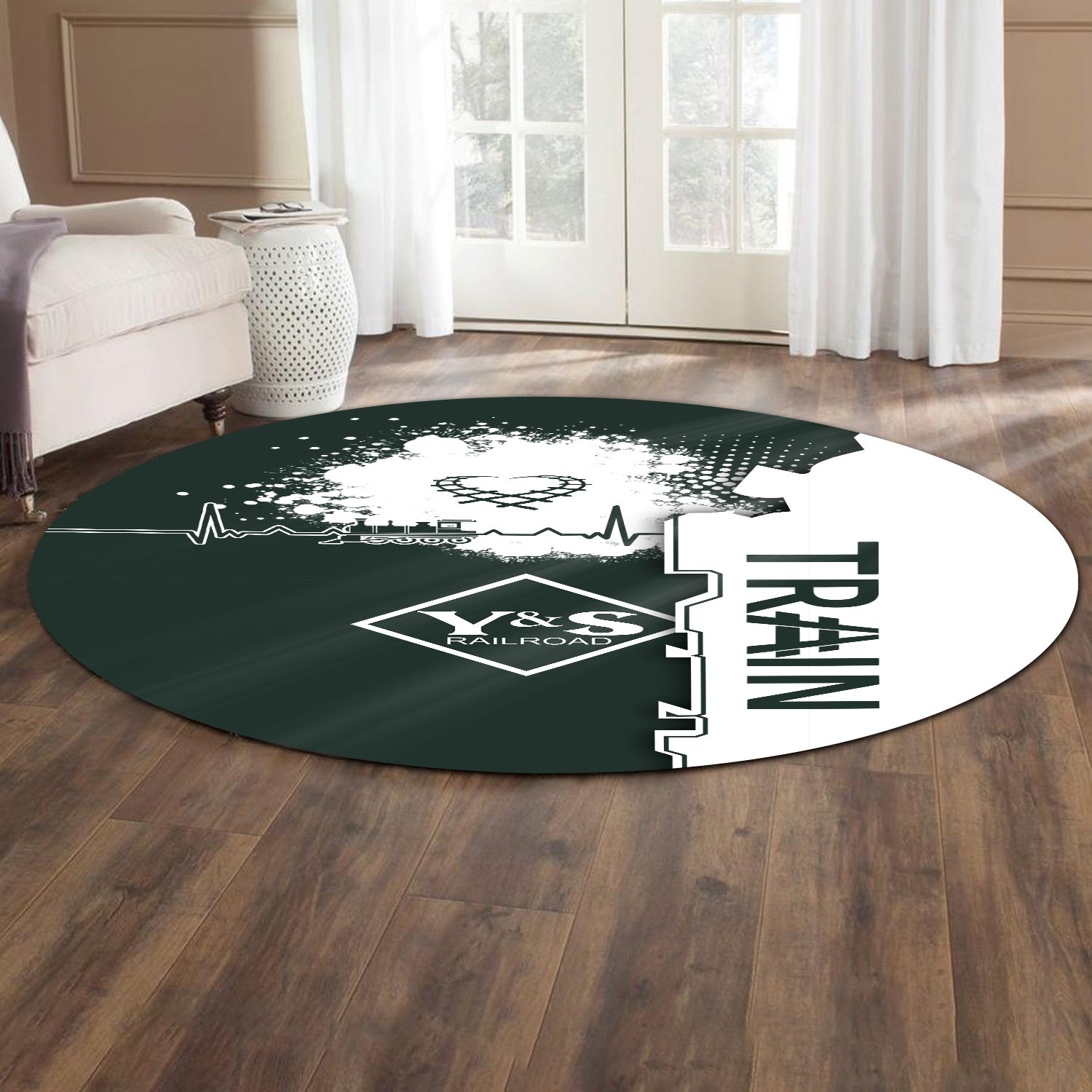 Railspirit Youngstown & Southern Railroad Round Mat Engine Heartbeat and Track Love Style Mat Gift Idea For Train Lovers