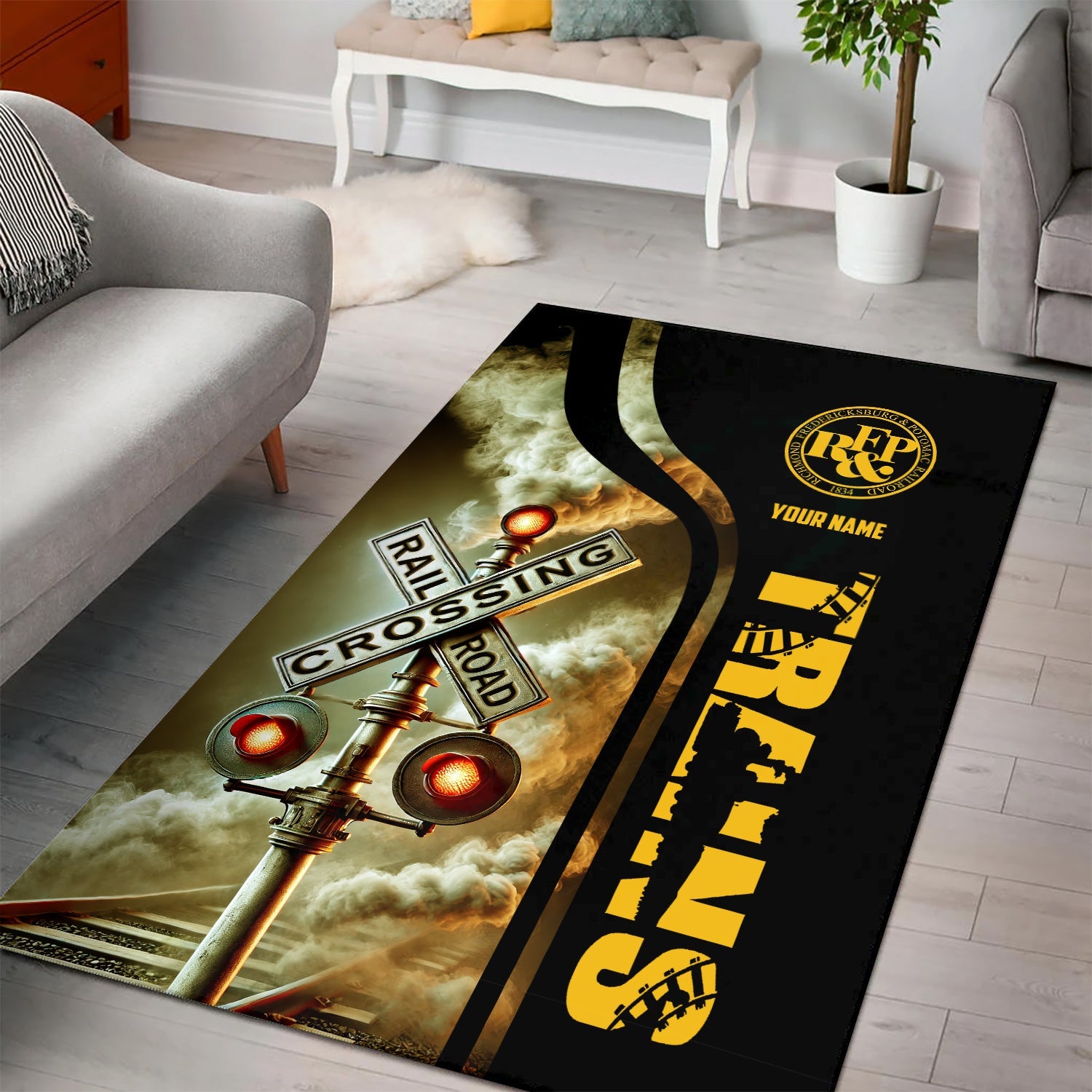 Railspirit Personalized Richmond, Fredericksburg And Potomac Railroad Area Rug Railroad Crossing Sign Rug All Over Print