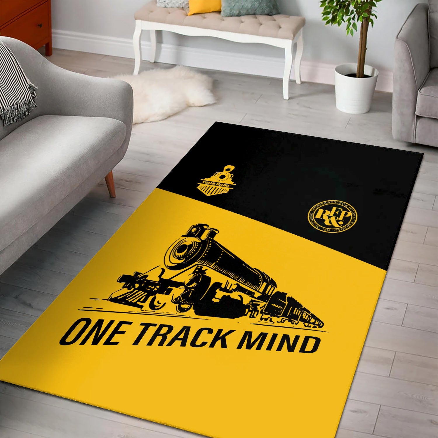 Railspirit Personalized Richmond, Fredericksburg And Potomac Railroad Area Rug One Track Mind Train Rug Gift Idea For Train Lover