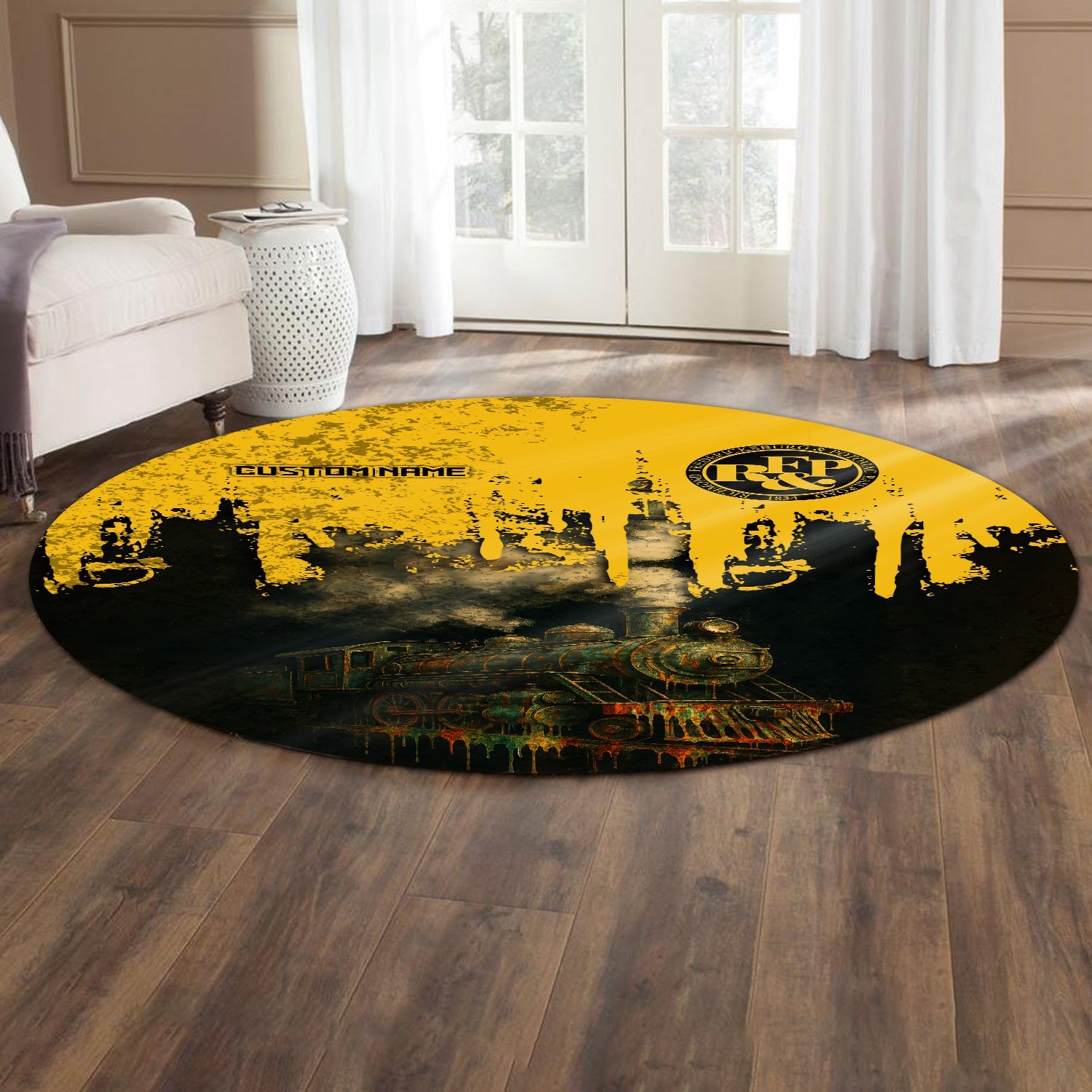 Railspirit Personalized Richmond, Fredericksburg And Potomac Railroad Round Mat Vintage Train Art Style Mat For Locomotive Fans