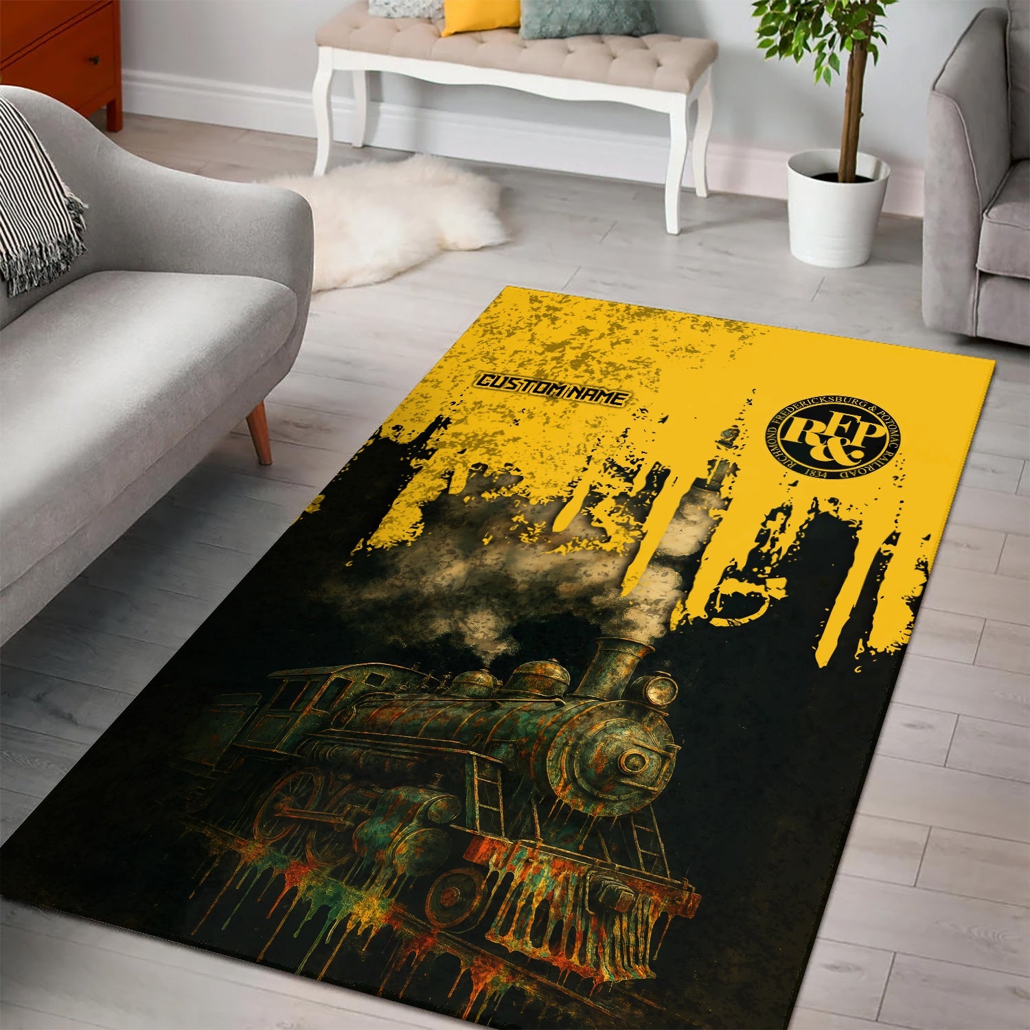 Railspirit Personalized Richmond, Fredericksburg And Potomac Railroad Area Rug Vintage Train Art Style Rug For Locomotive Fans
