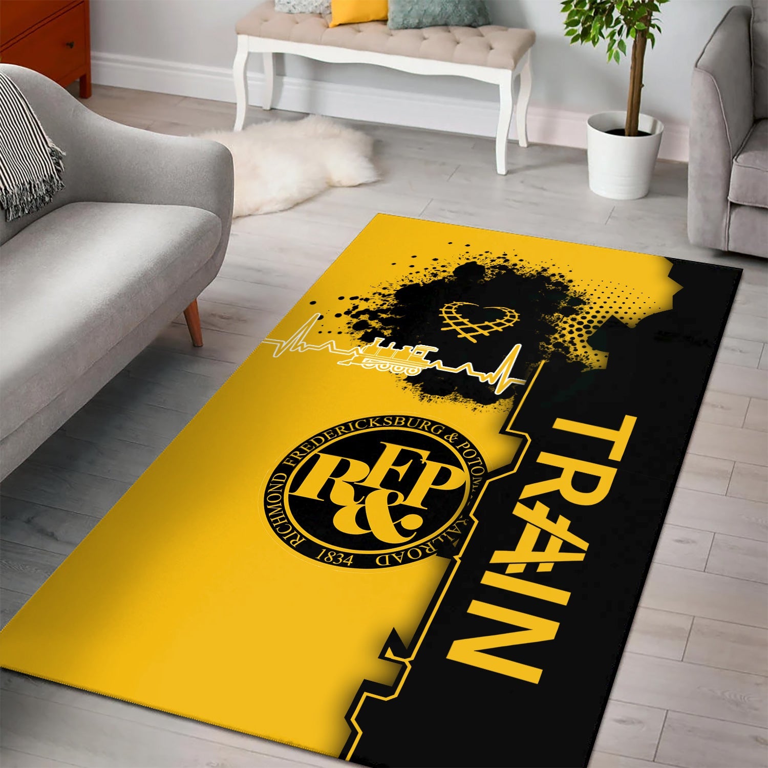 Railspirit Richmond, Fredericksburg And Potomac Railroad Area Rug Engine Heartbeat and Track Love Style Rug Gift Idea For Train Lovers