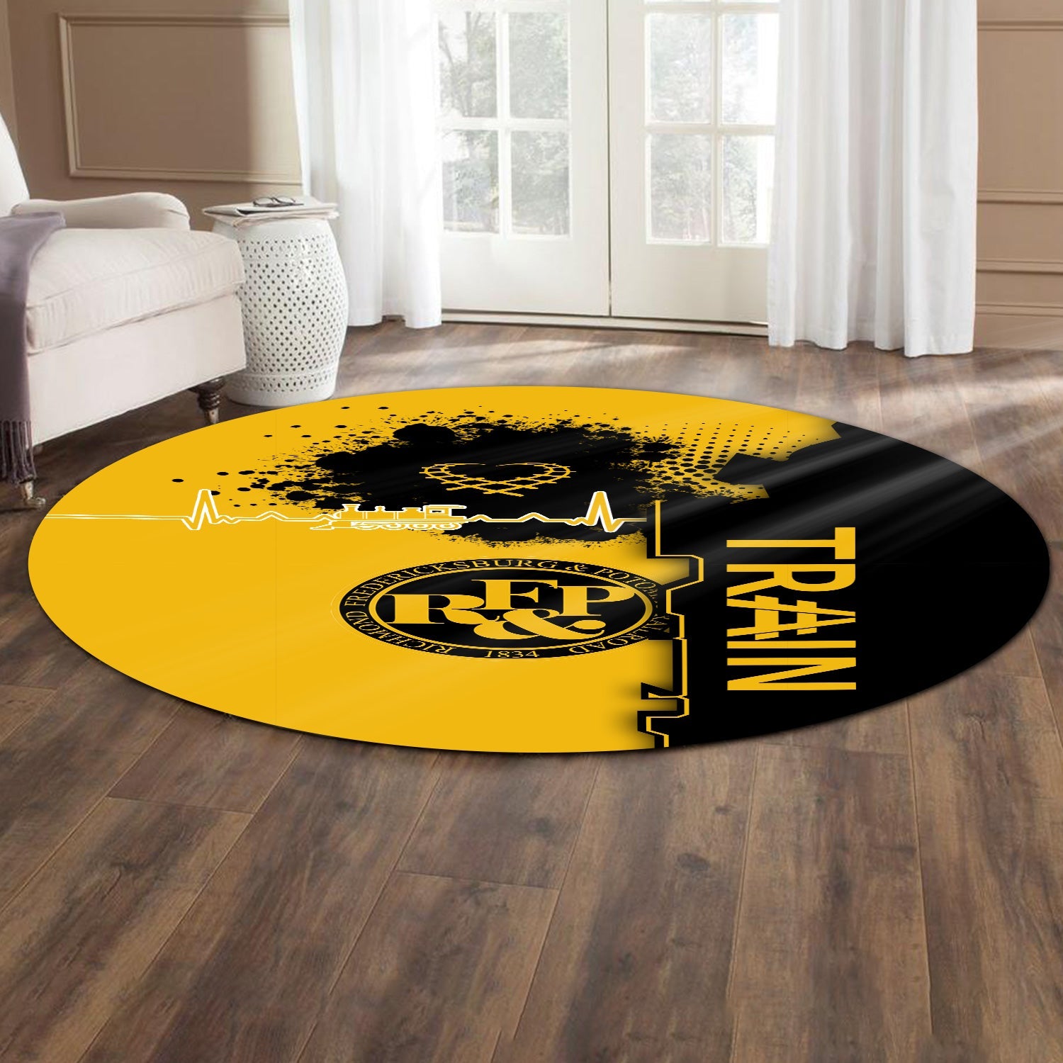 Railspirit Richmond, Fredericksburg And Potomac Railroad Round Mat Engine Heartbeat and Track Love Style Mat Gift Idea For Train Lovers