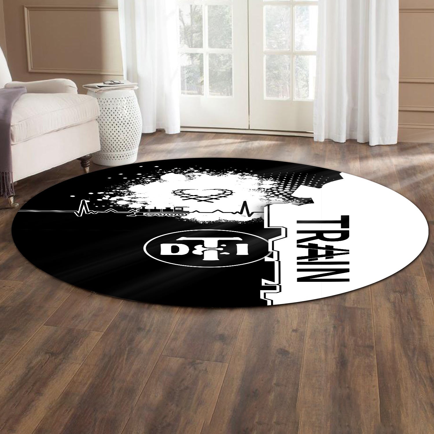 Railspirit Detroit Toledo And Ironton Railroad Round Mat Engine Heartbeat and Track Love Style Mat Gift Idea For Train Lovers