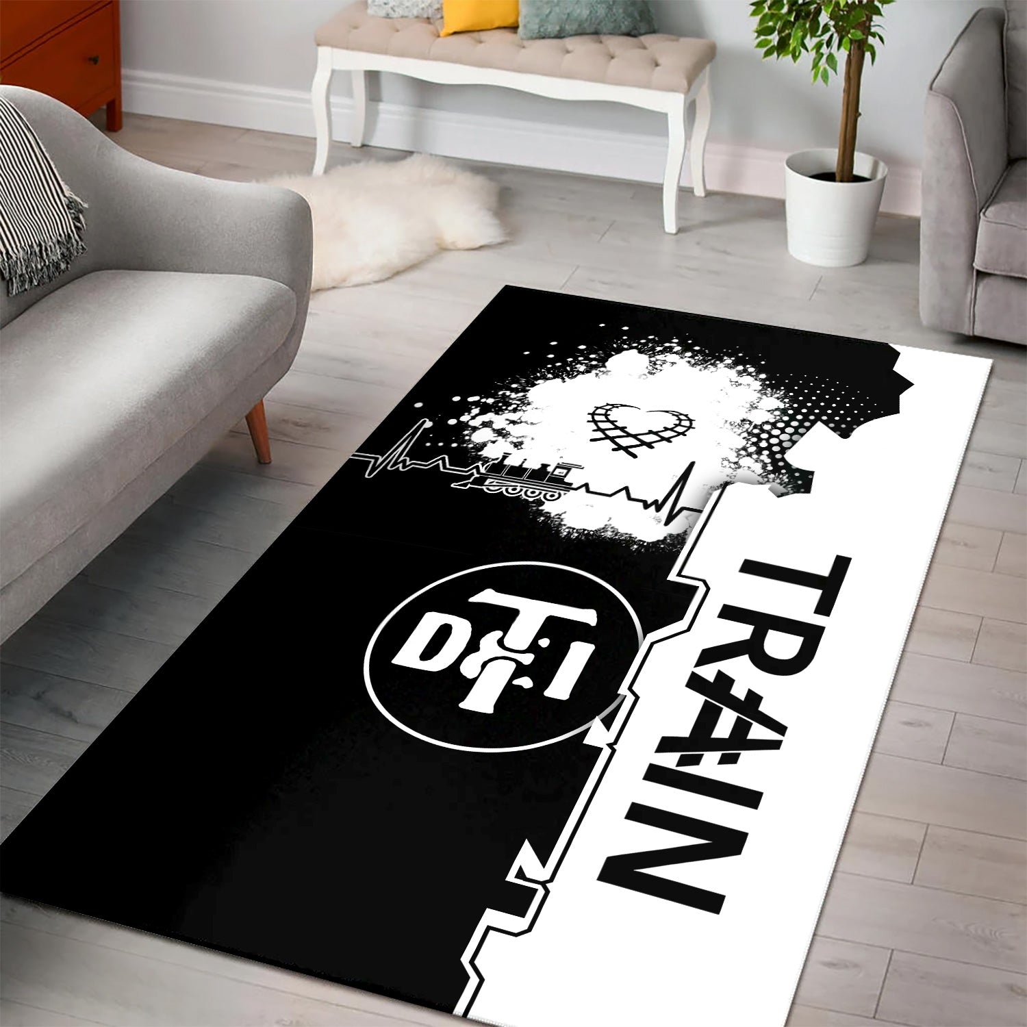 Railspirit Detroit Toledo And Ironton Railroad Area Rug Engine Heartbeat and Track Love Style Rug Gift Idea For Train Lovers