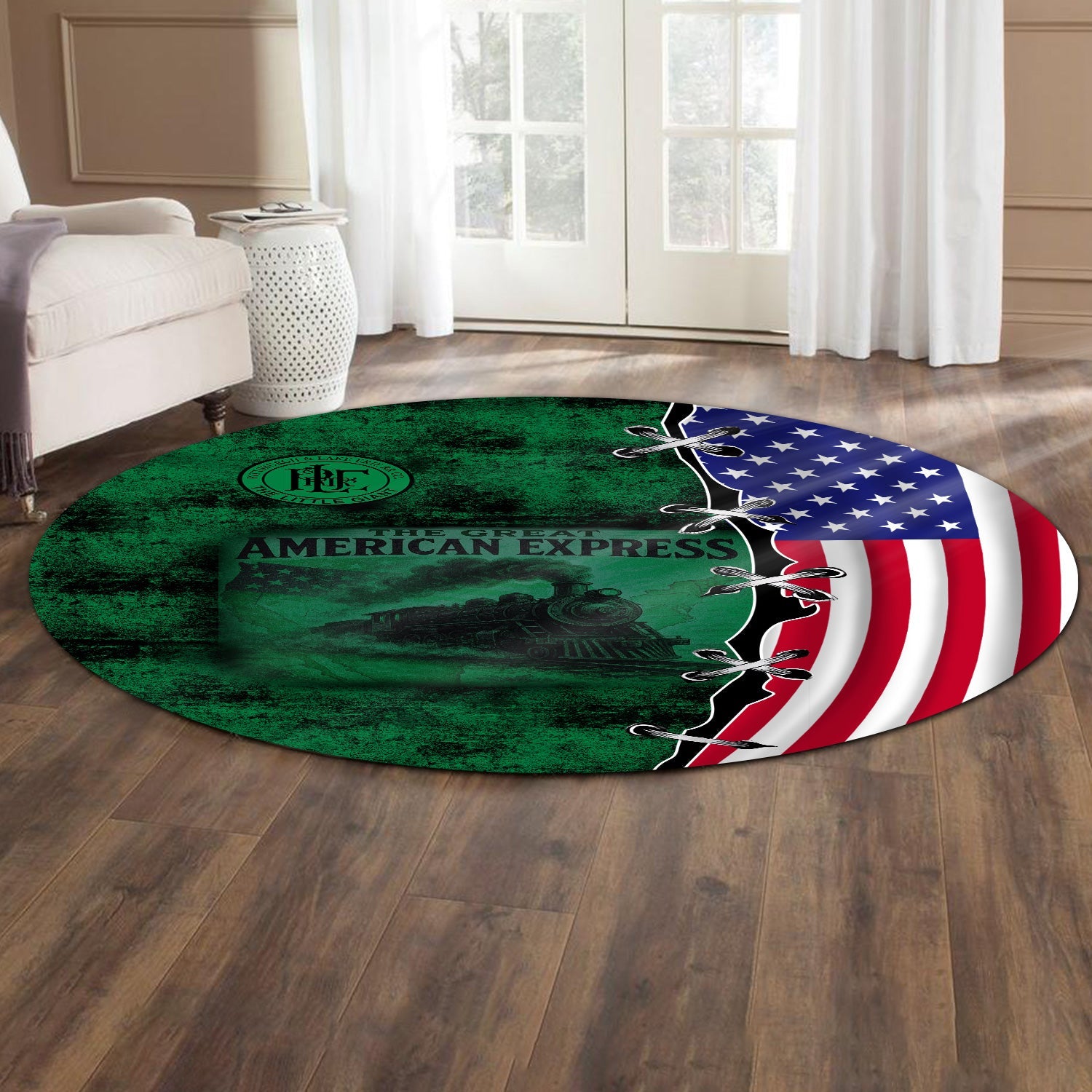 Railspirit Pittsburgh And Lake Erie Railroad Round Mat Retro American Express Train With USA Flag Round Mat