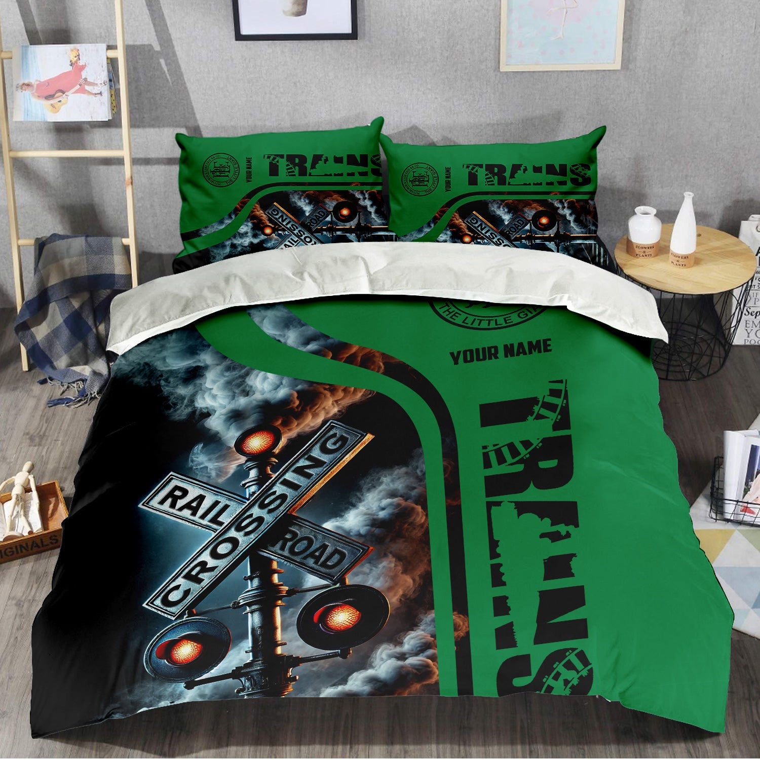 Railspirit Personalized Pittsburgh And Lake Erie Railroad Bedding Set Railroad Crossing Sign Bedding Set All Over Print