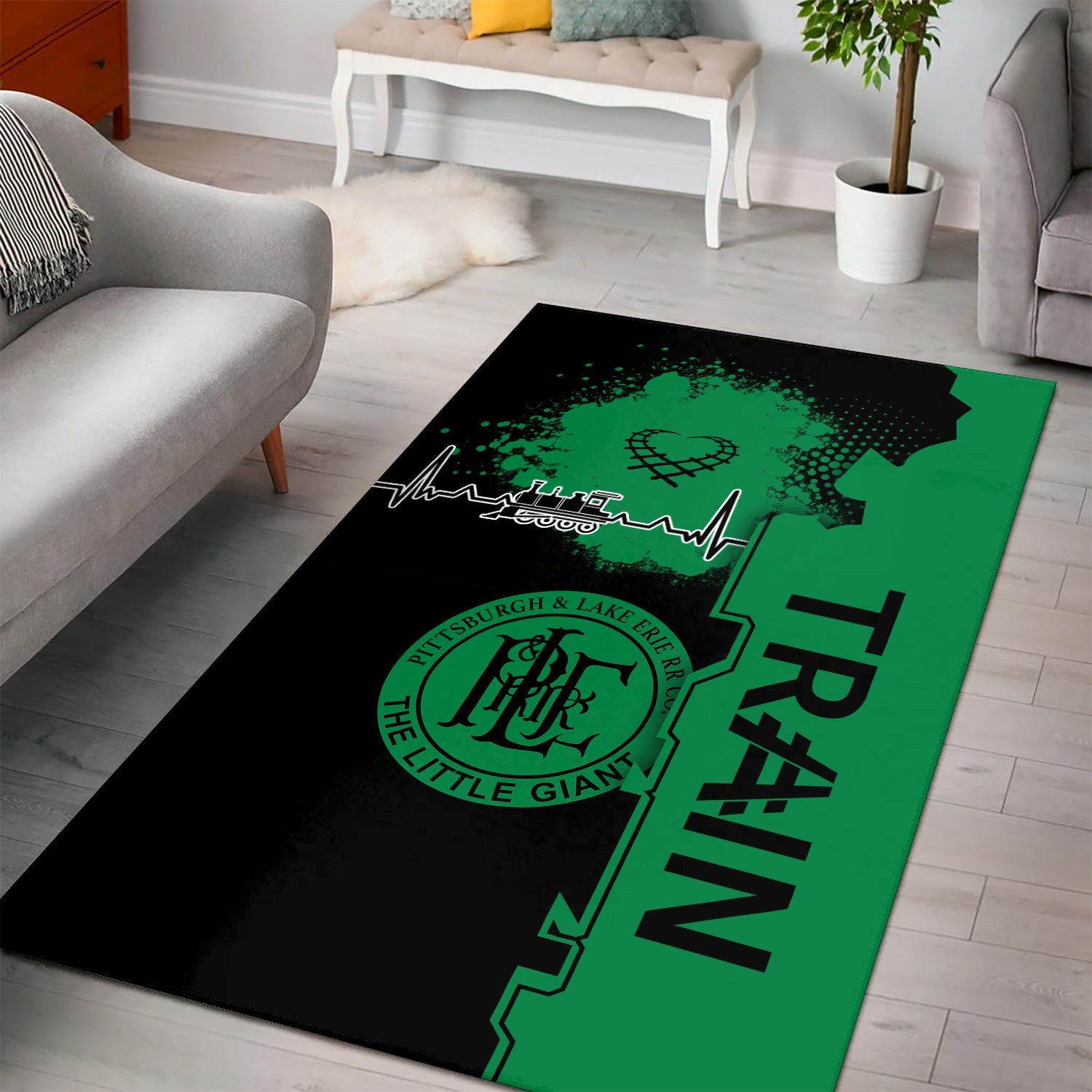 Railspirit Pittsburgh And Lake Erie Railroad Area Rug Engine Heartbeat and Track Love Style Rug Gift Idea For Train Lovers