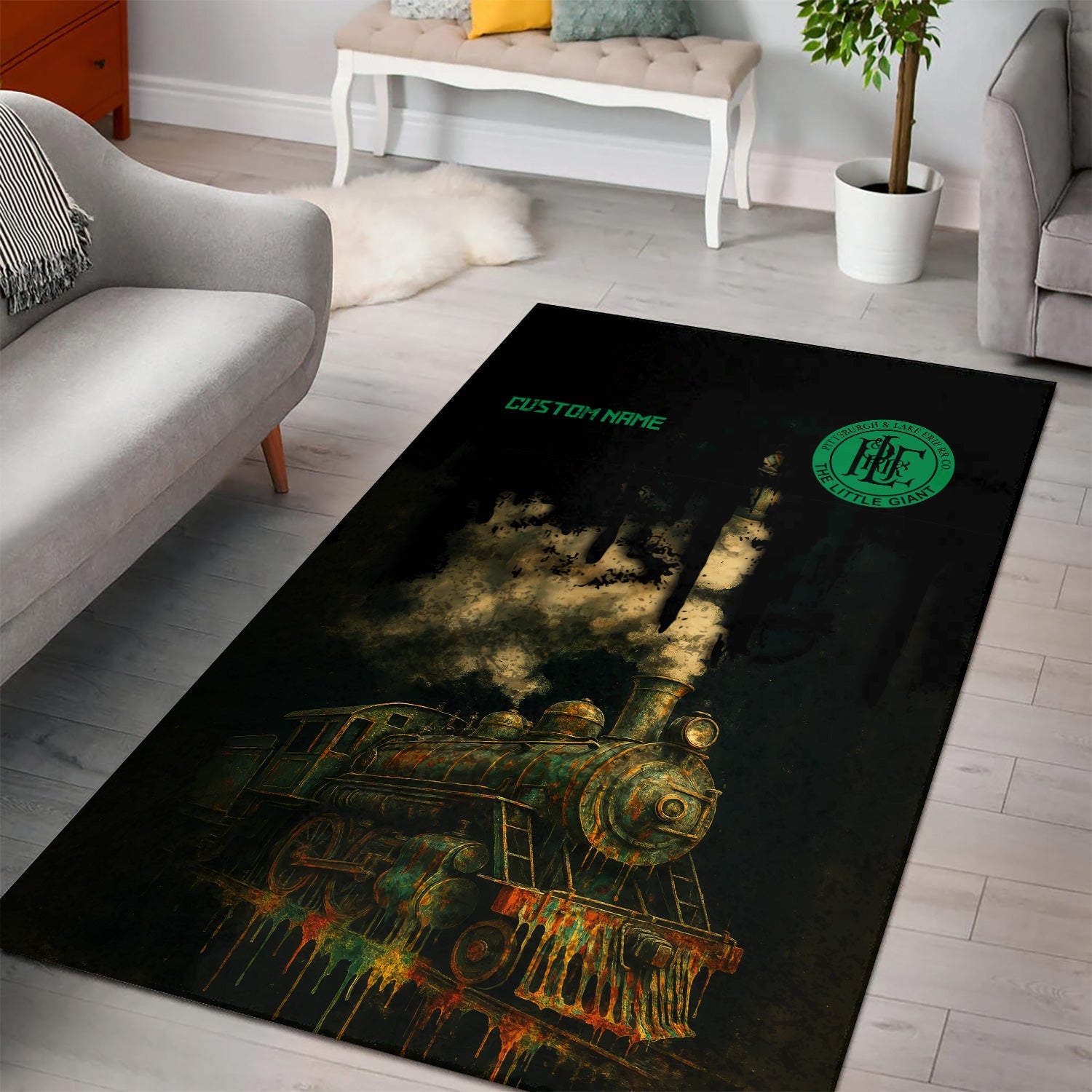 Railspirit Personalized Pittsburgh And Lake Erie Railroad Area Rug Vintage Train Art Style Rug For Locomotive Fans