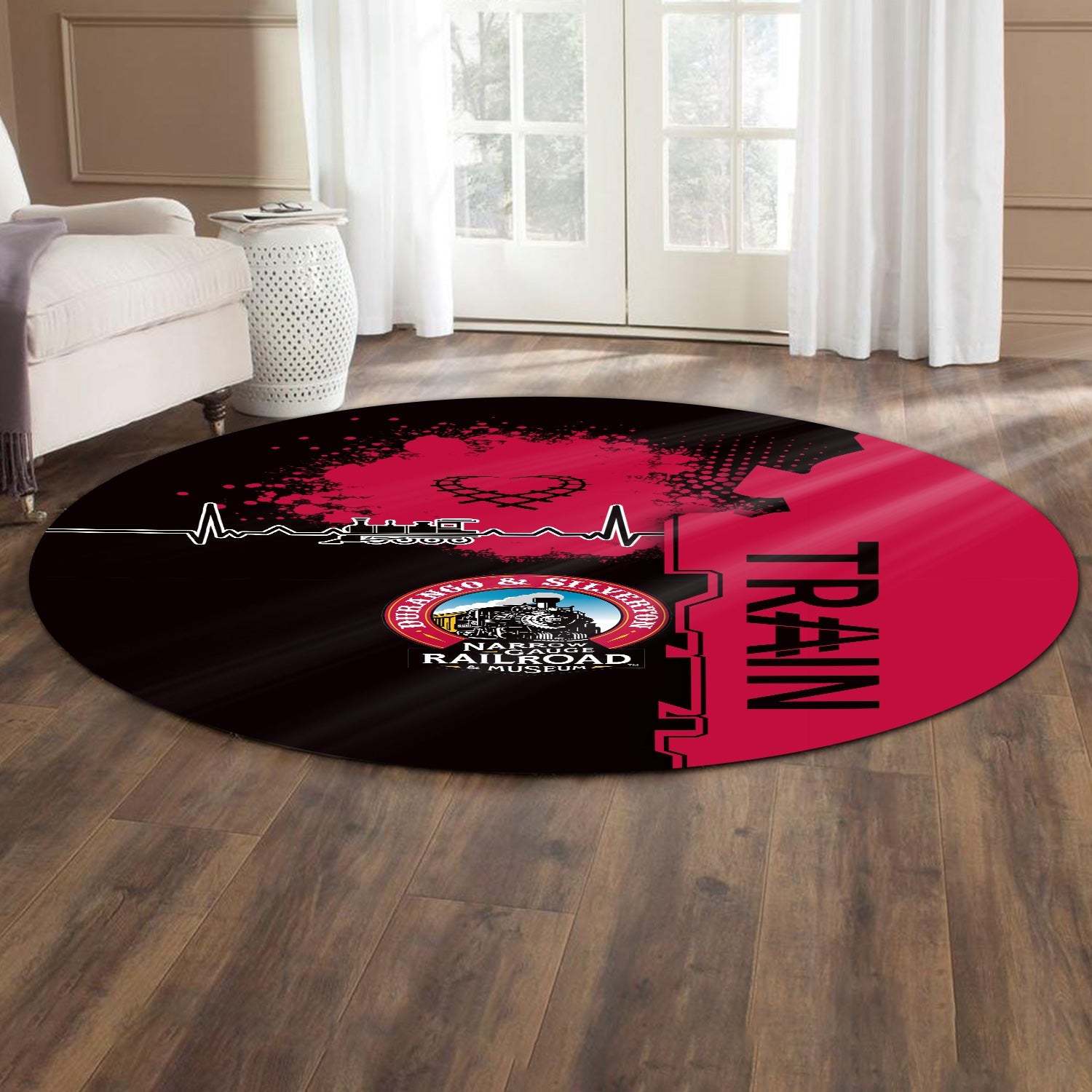 Railspirit Durango And Silverton Narrow Gauge Railroad Round Mat Engine Heartbeat and Track Love Style Mat Gift Idea For Train Lovers