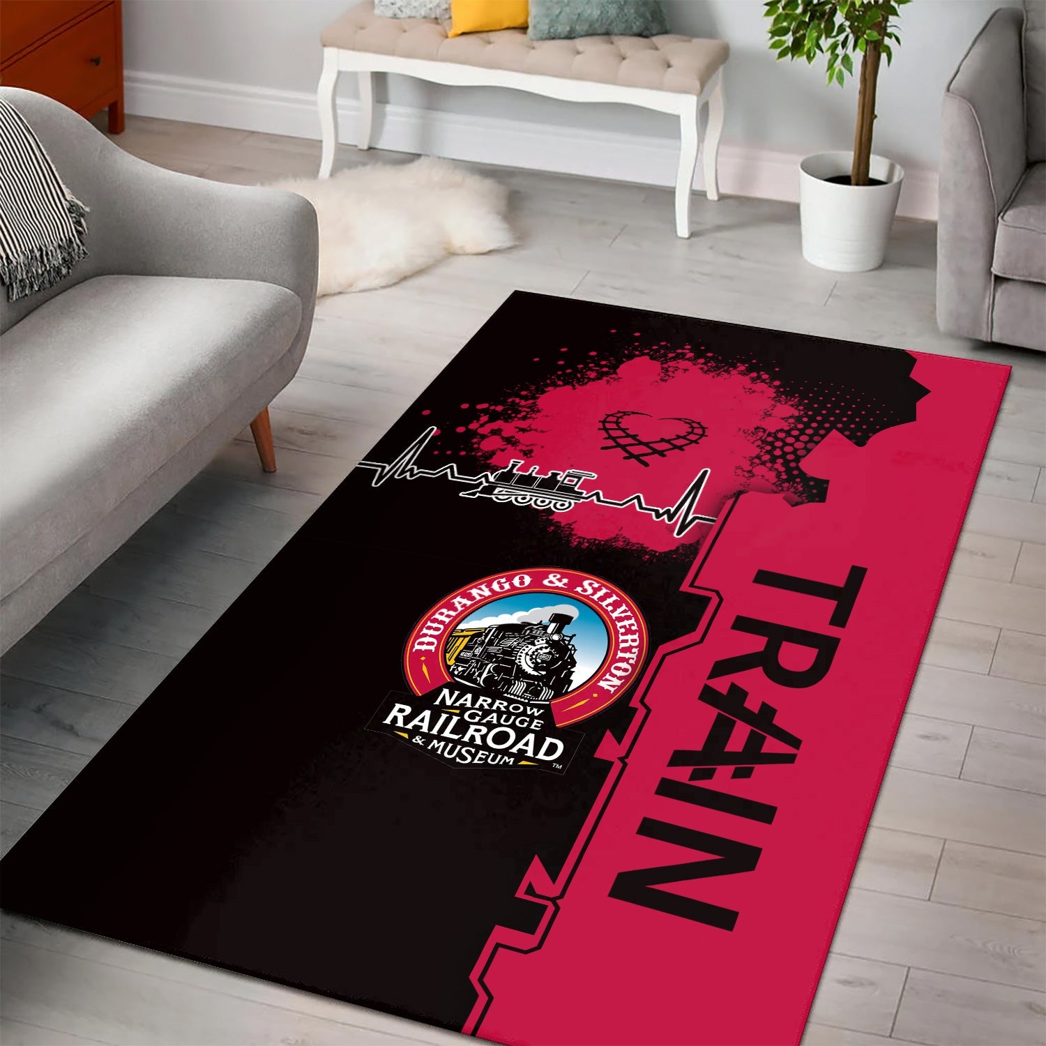 Railspirit Durango And Silverton Narrow Gauge Railroad Area Rug Engine Heartbeat and Track Love Style Rug Gift Idea For Train Lovers